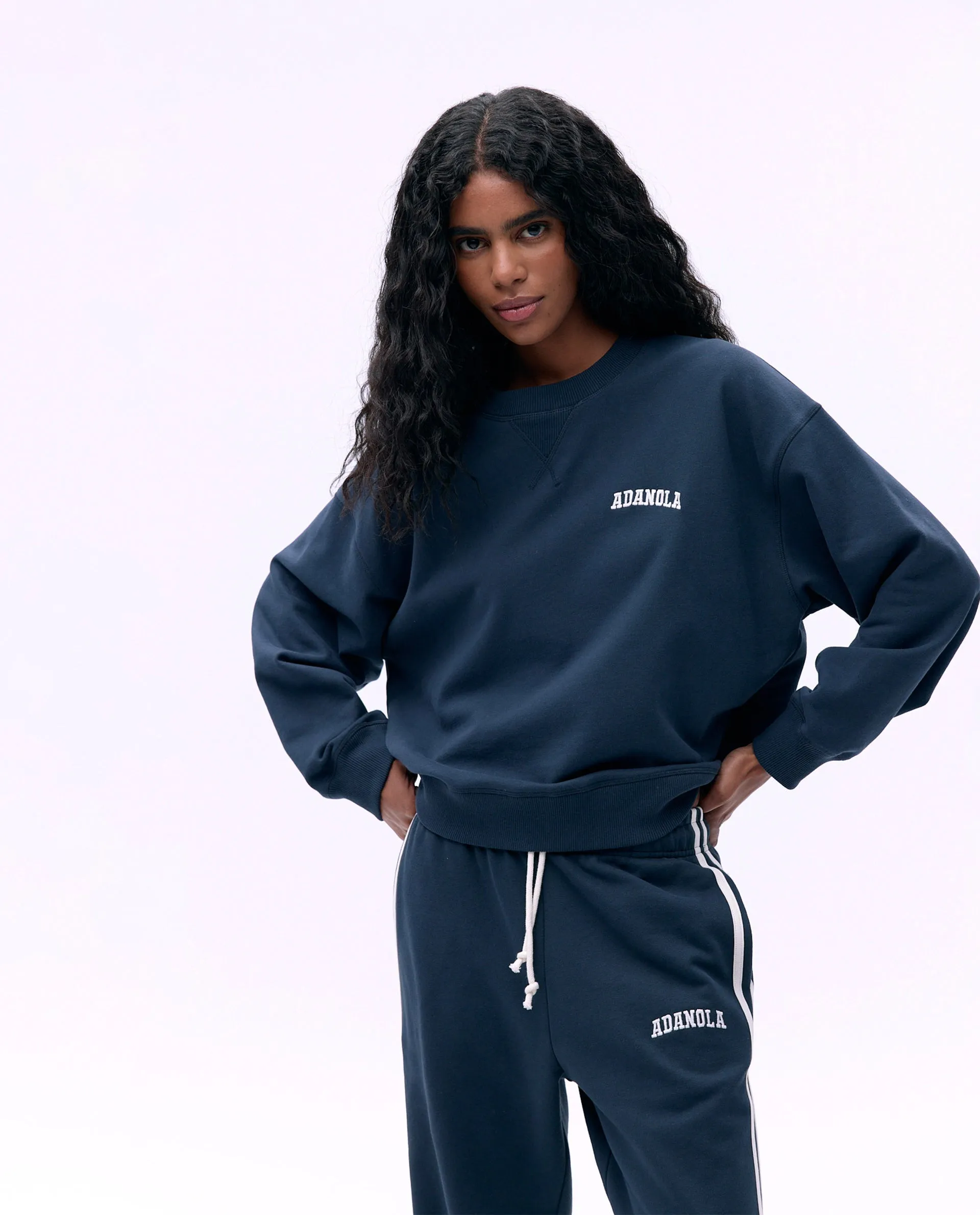 Varsity Loose Fit Sweatshirt - Midnight Blue/Marshmallow White sold by Adanola