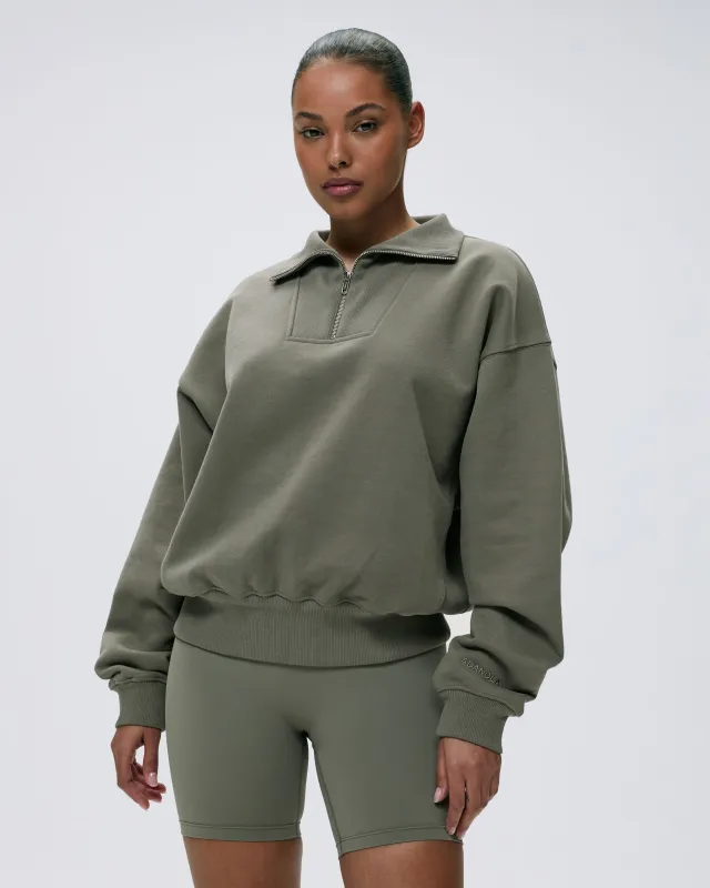Relaxed Funnel Neck Zip Sweatshirt - Olive Green sold by Adanola