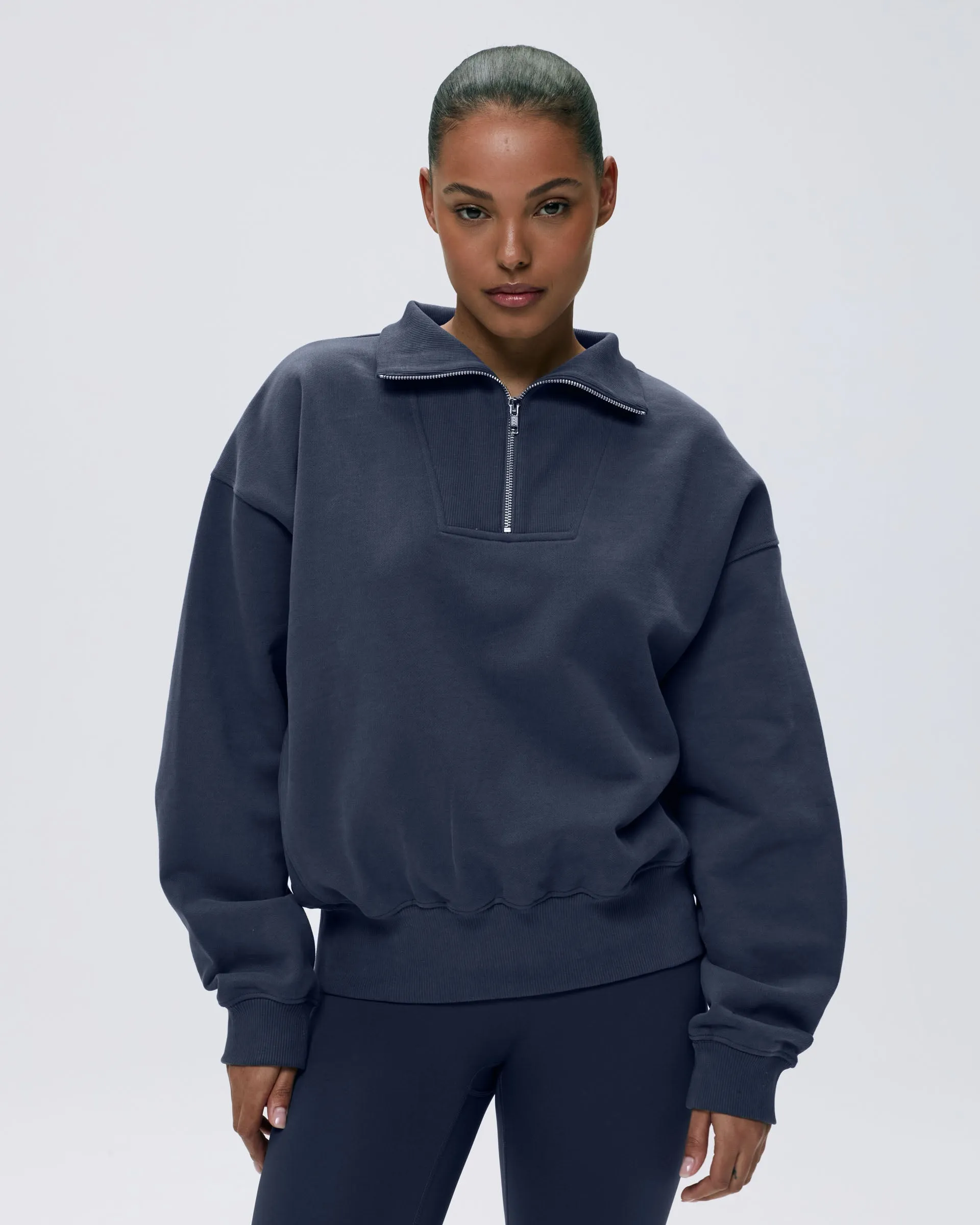 Relaxed Funnel Neck Zip Sweatshirt - Midnight Blue sold by Adanola
