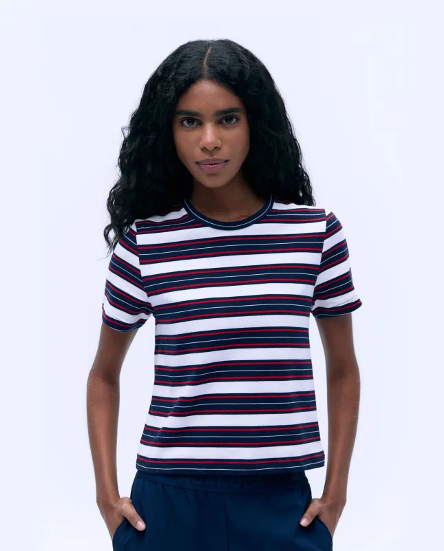 Stripe Short Sleeve Classic T-shirt - Navy Blue/Classic Red sold by Adanola