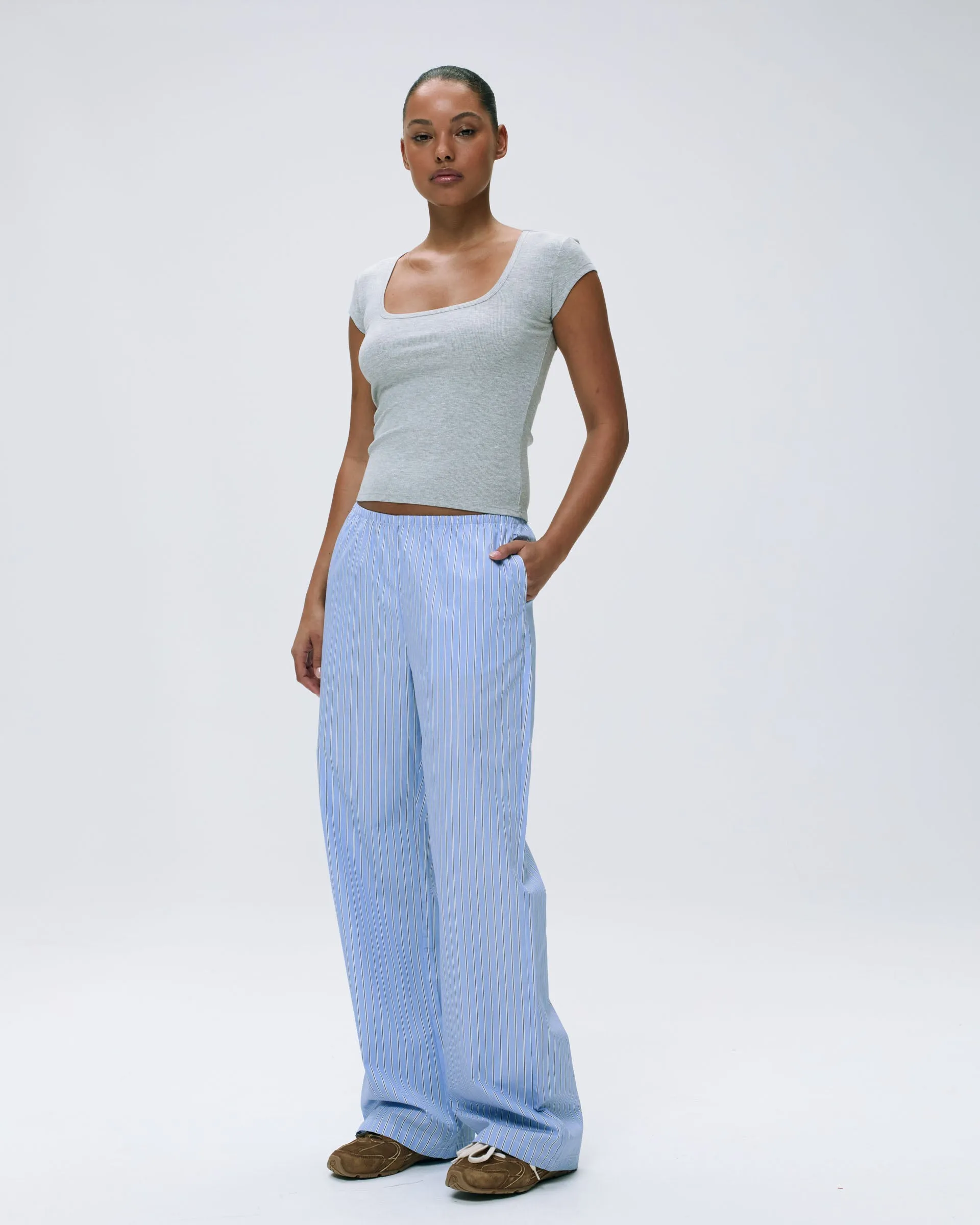 Cotton Stripe Pull On Pants - Blue/White sold by Adanola product image thumbnail 3