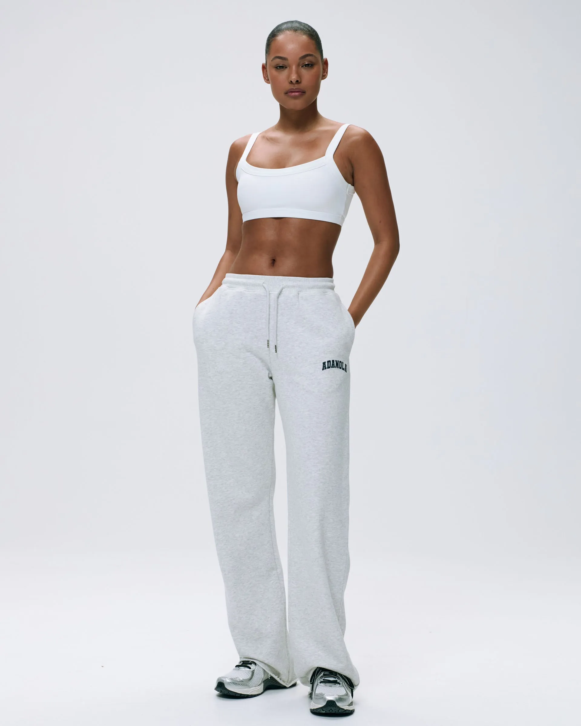 Varsity Raw Hem Straight Leg Sweatpants - Light Grey Melange/Navy Blue sold by Adanola