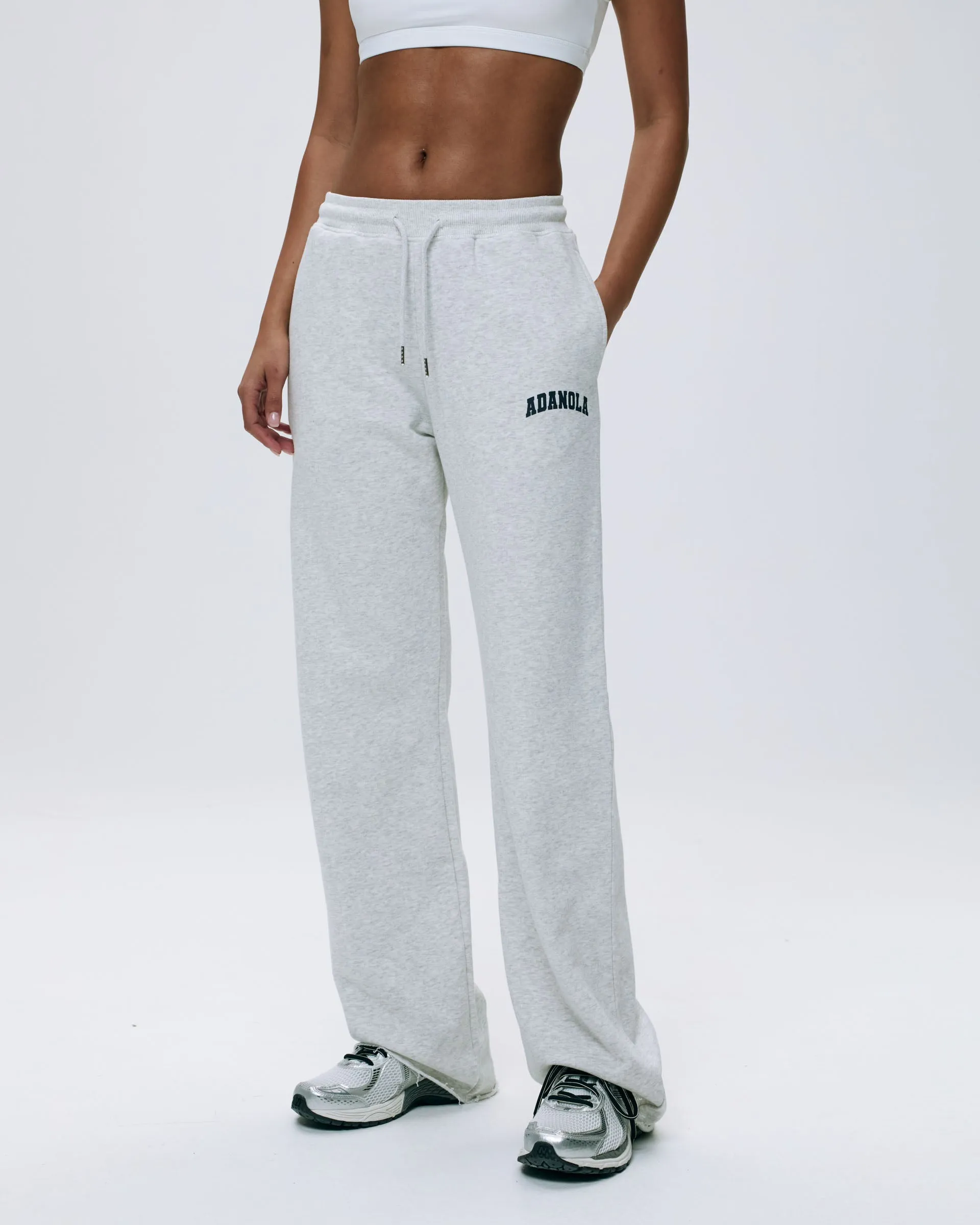 Varsity Raw Hem Straight Leg Sweatpants - Light Grey Melange/Navy Blue sold by Adanola product image thumbnail 4