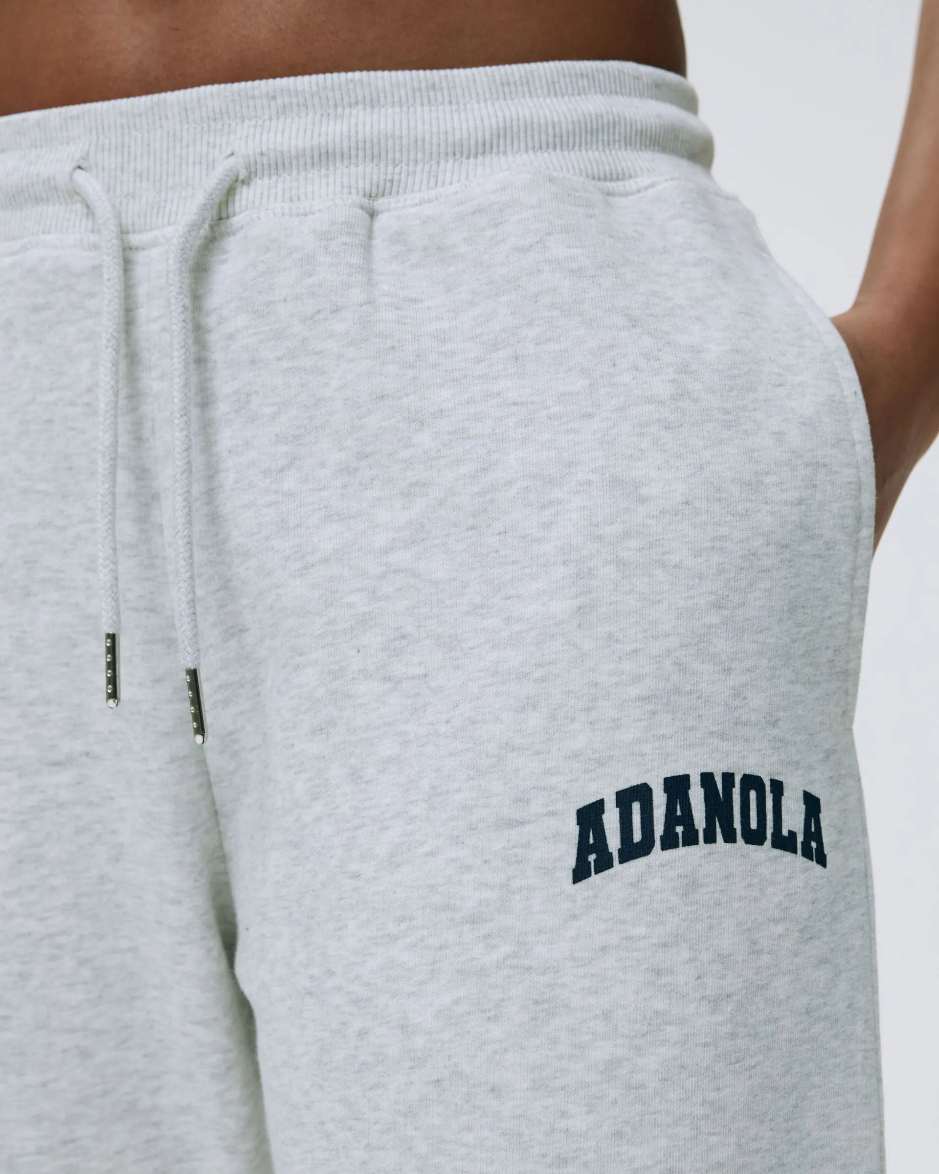 Varsity Raw Hem Straight Leg Sweatpants - Light Grey Melange/Navy Blue sold by Adanola product image thumbnail 3