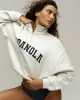 Varsity Relaxed Funnel Neck Zip Sweatshirt - Light Grey Melange/Navy Blue sold by Adanola