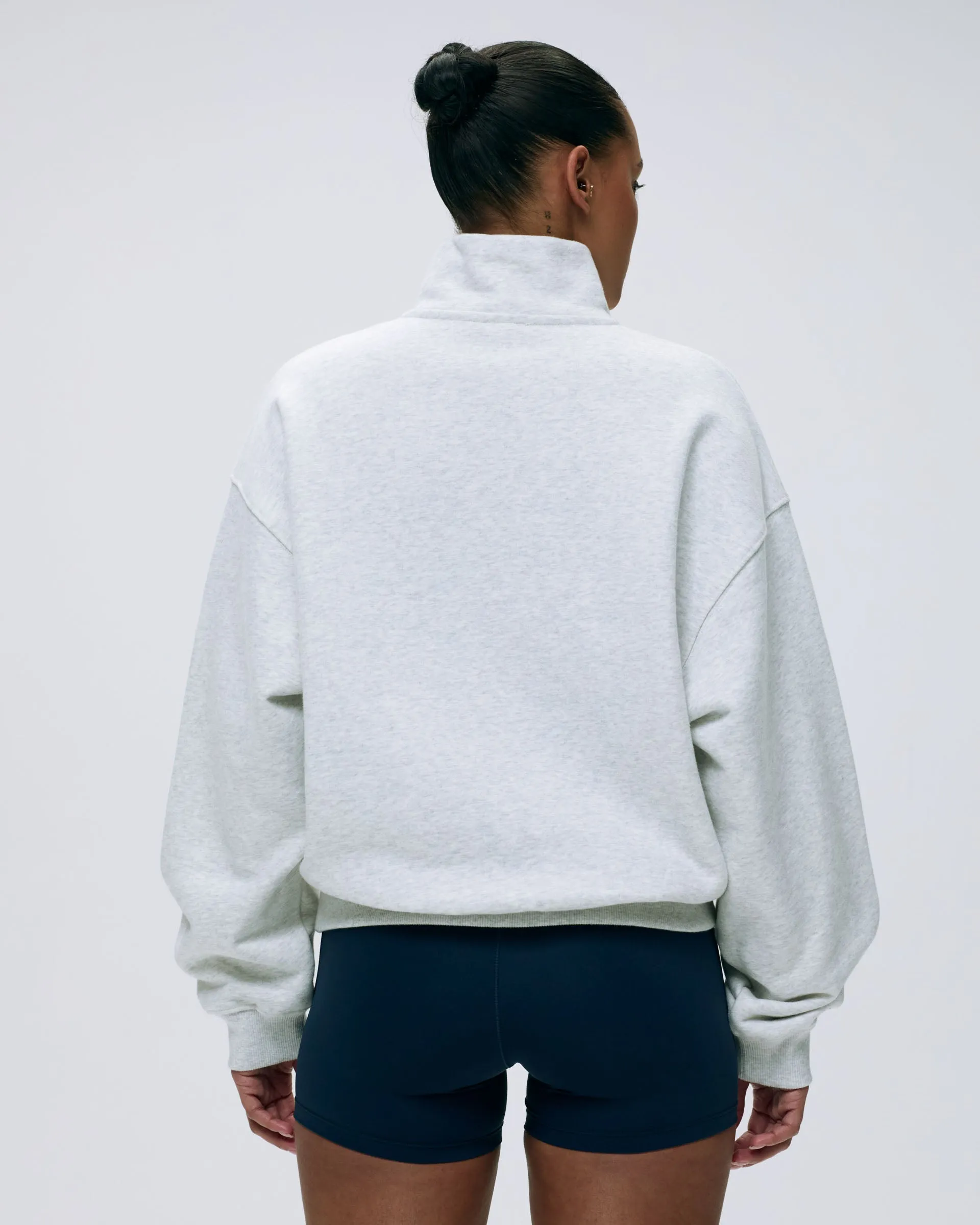 Varsity Relaxed Funnel Neck Zip Sweatshirt - Light Grey Melange/Navy Blue sold by Adanola product image thumbnail 2