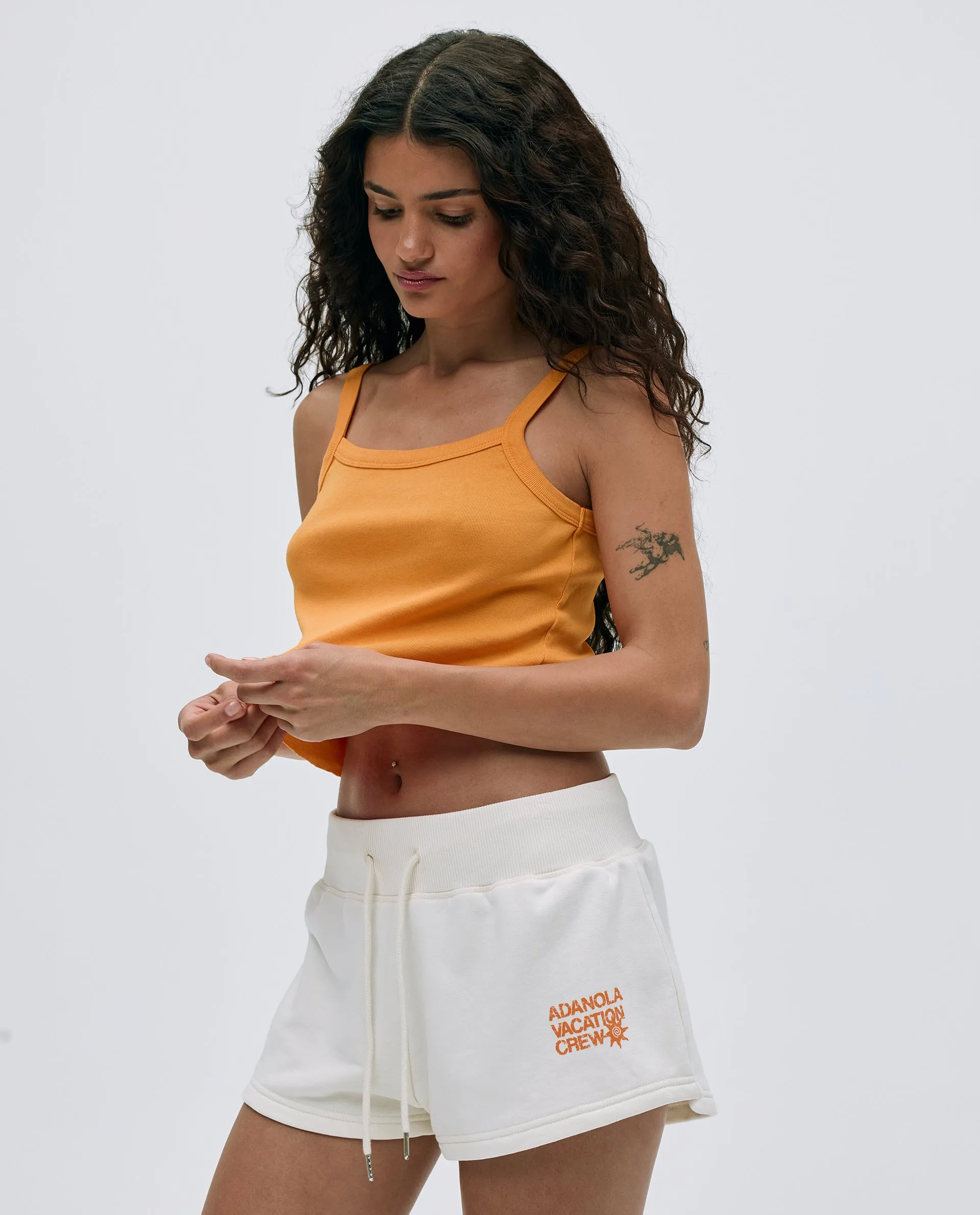Vacation Mini Sweat Shorts - Marshmallow White/Mango Orange sold by Adanola