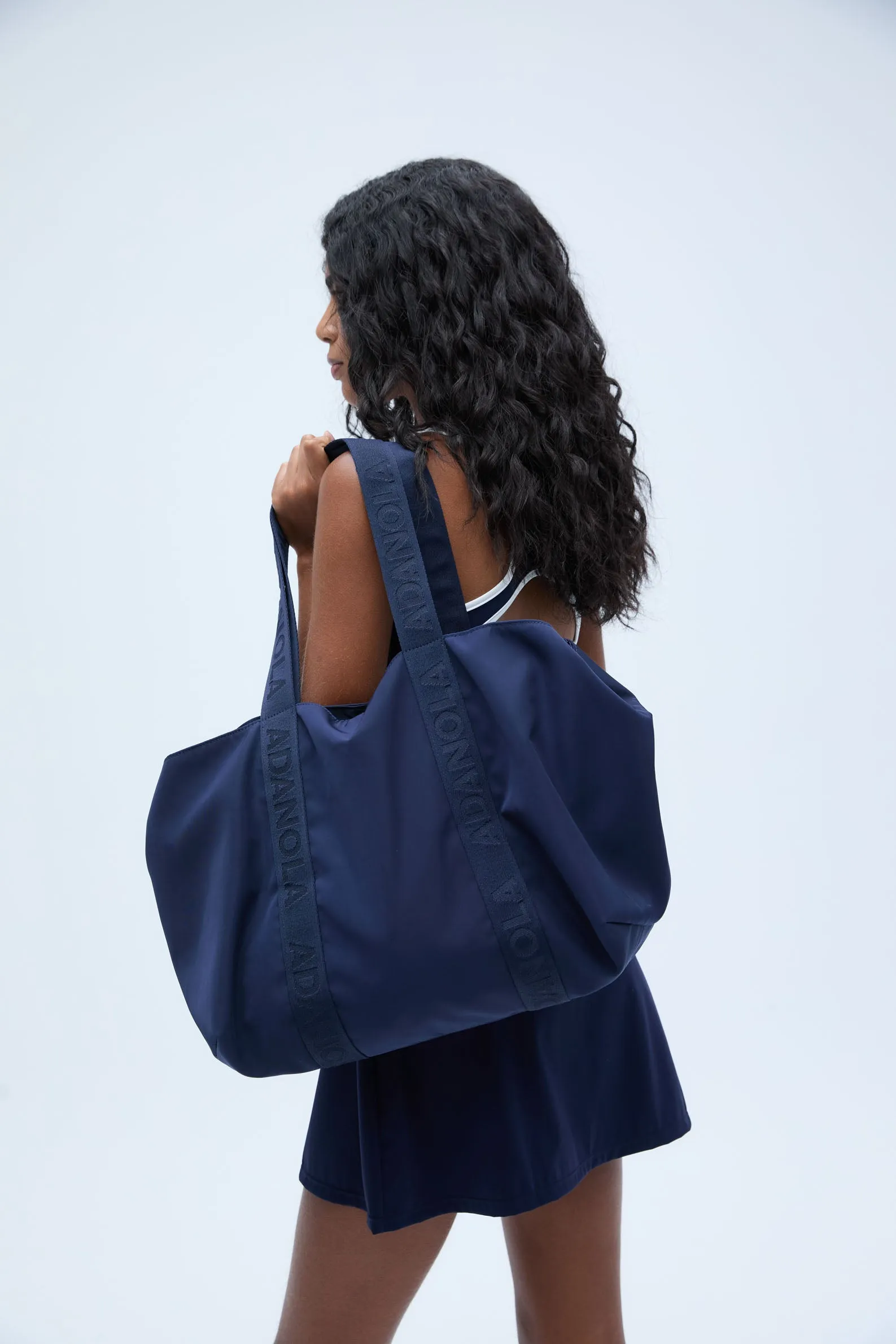 Nylon Zip Tote Bag - Navy Blue sold by Adanola