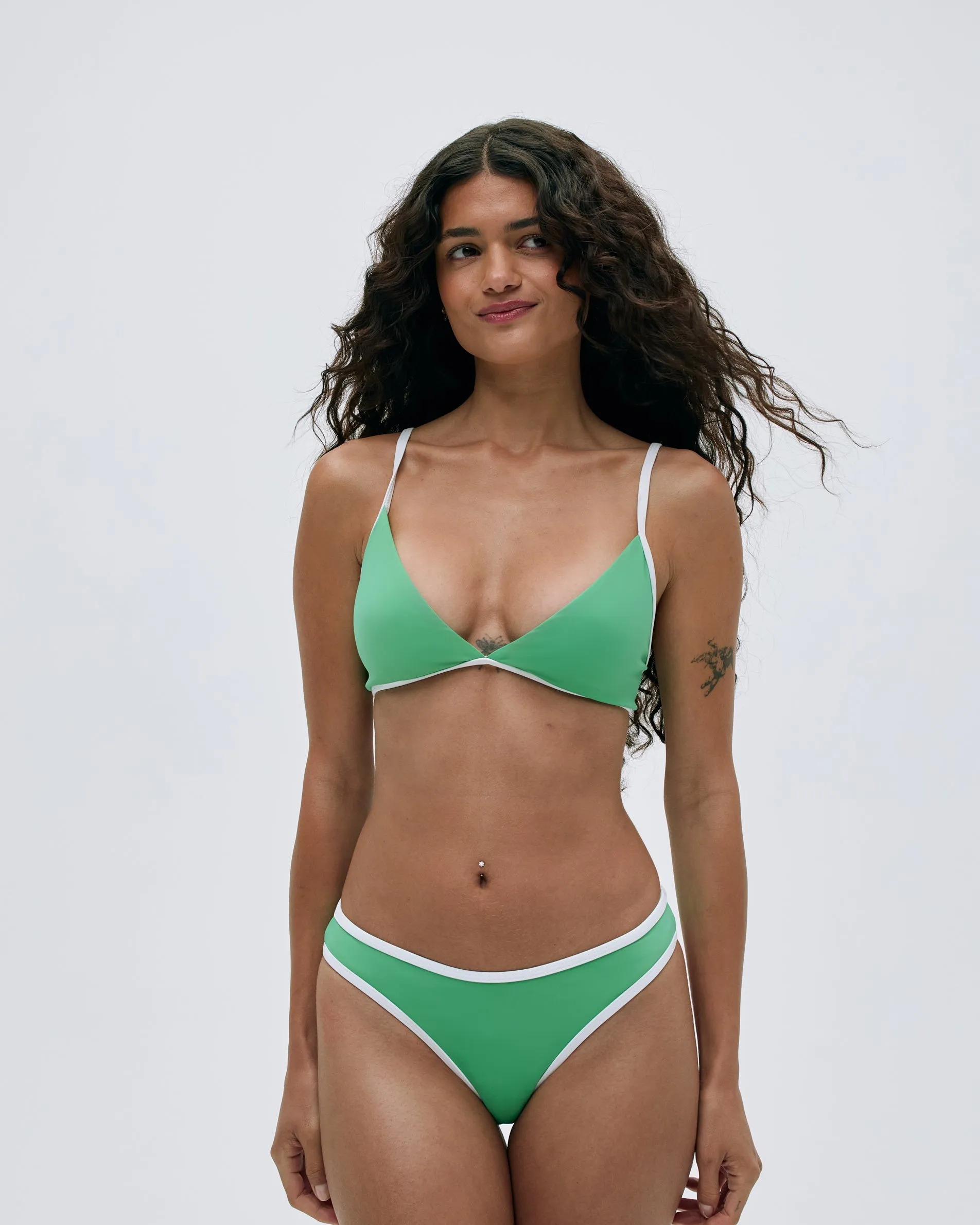 Contrast Triangle Bikini Top - Jade Green/Marshmallow White sold by Adanola