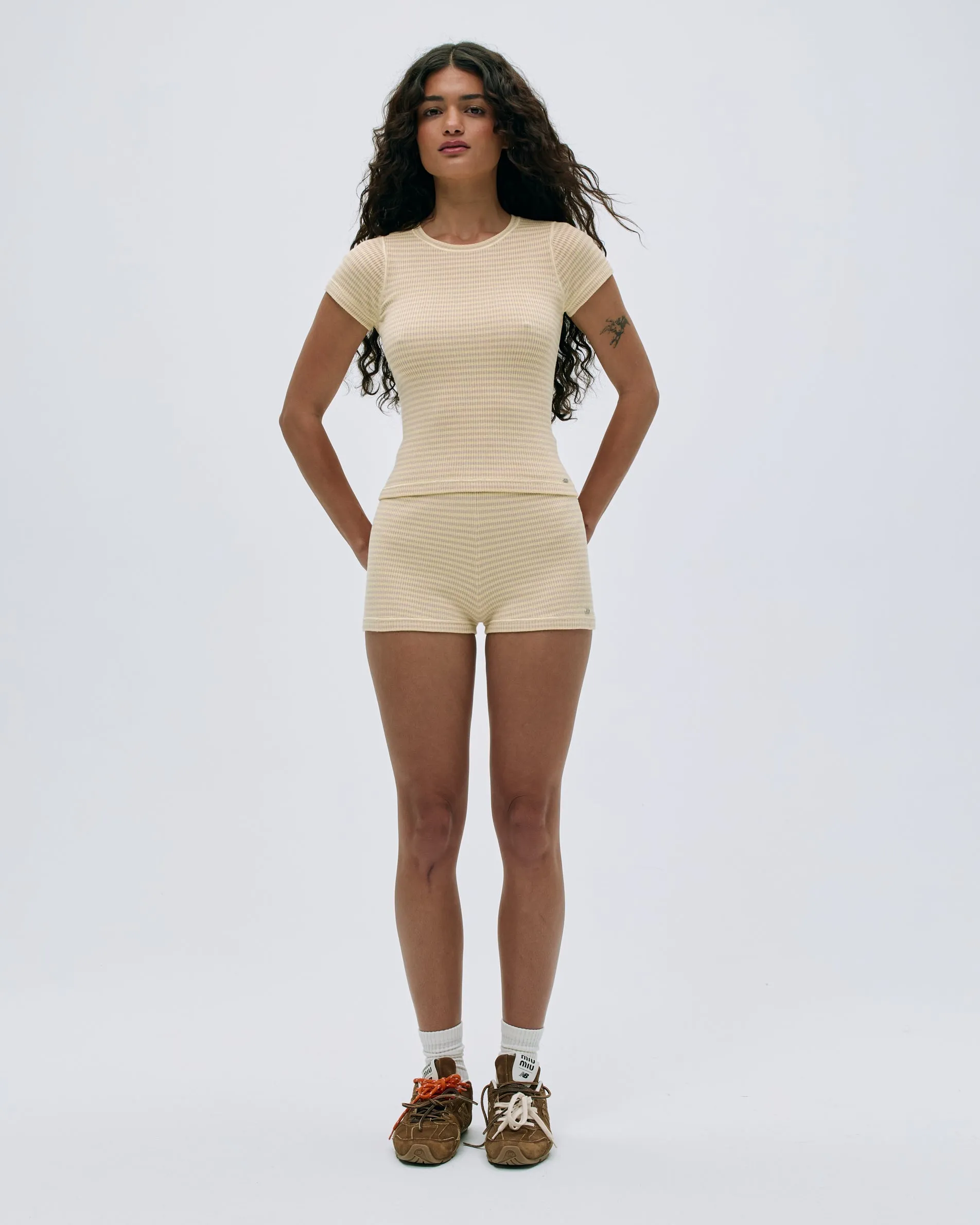 Rib Knit Stripe Shorts - Butter Yellow sold by Adanola product image thumbnail 2