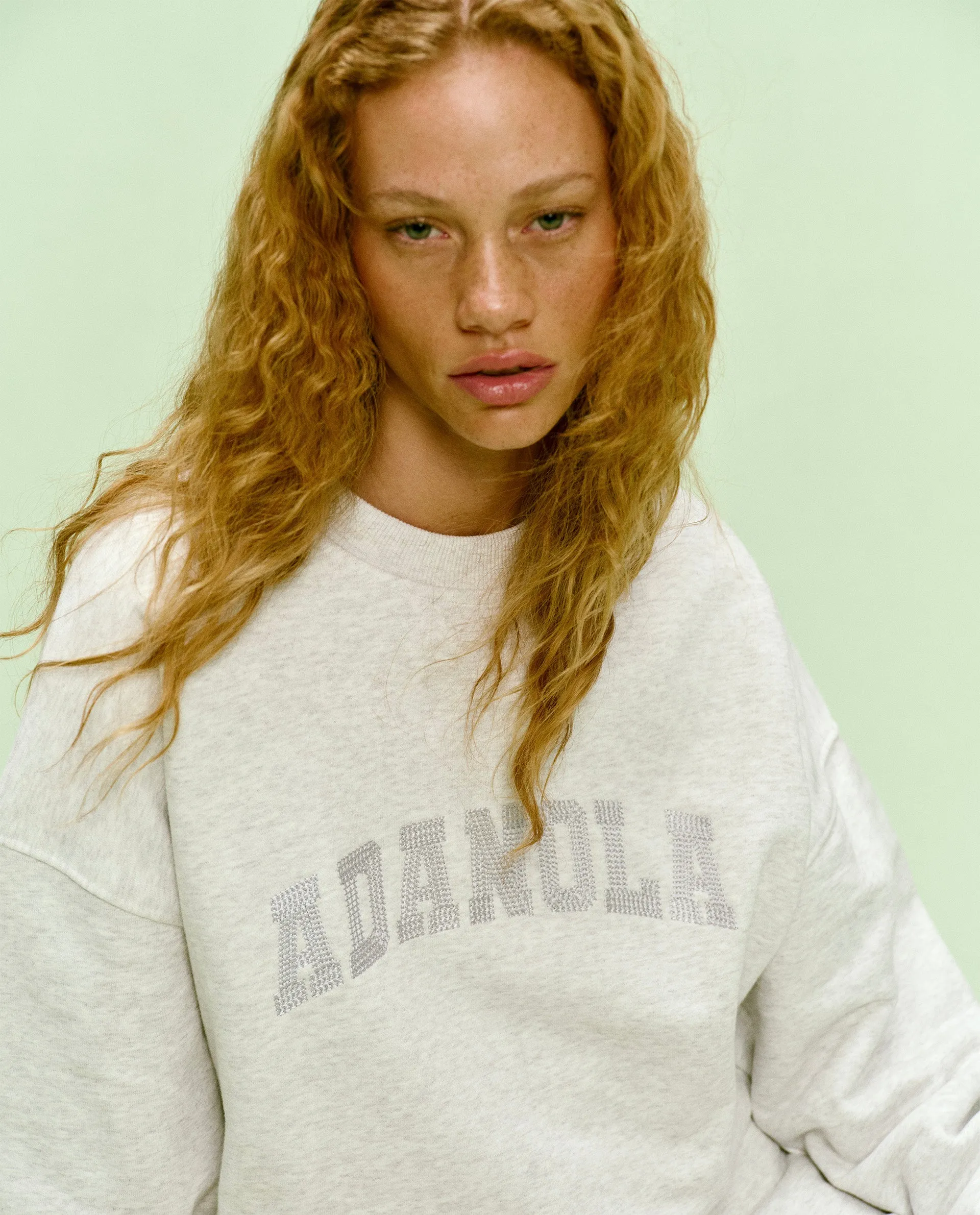 Varsity Chainstitch Oversized Sweatshirt - Light Grey Melange sold by Adanola