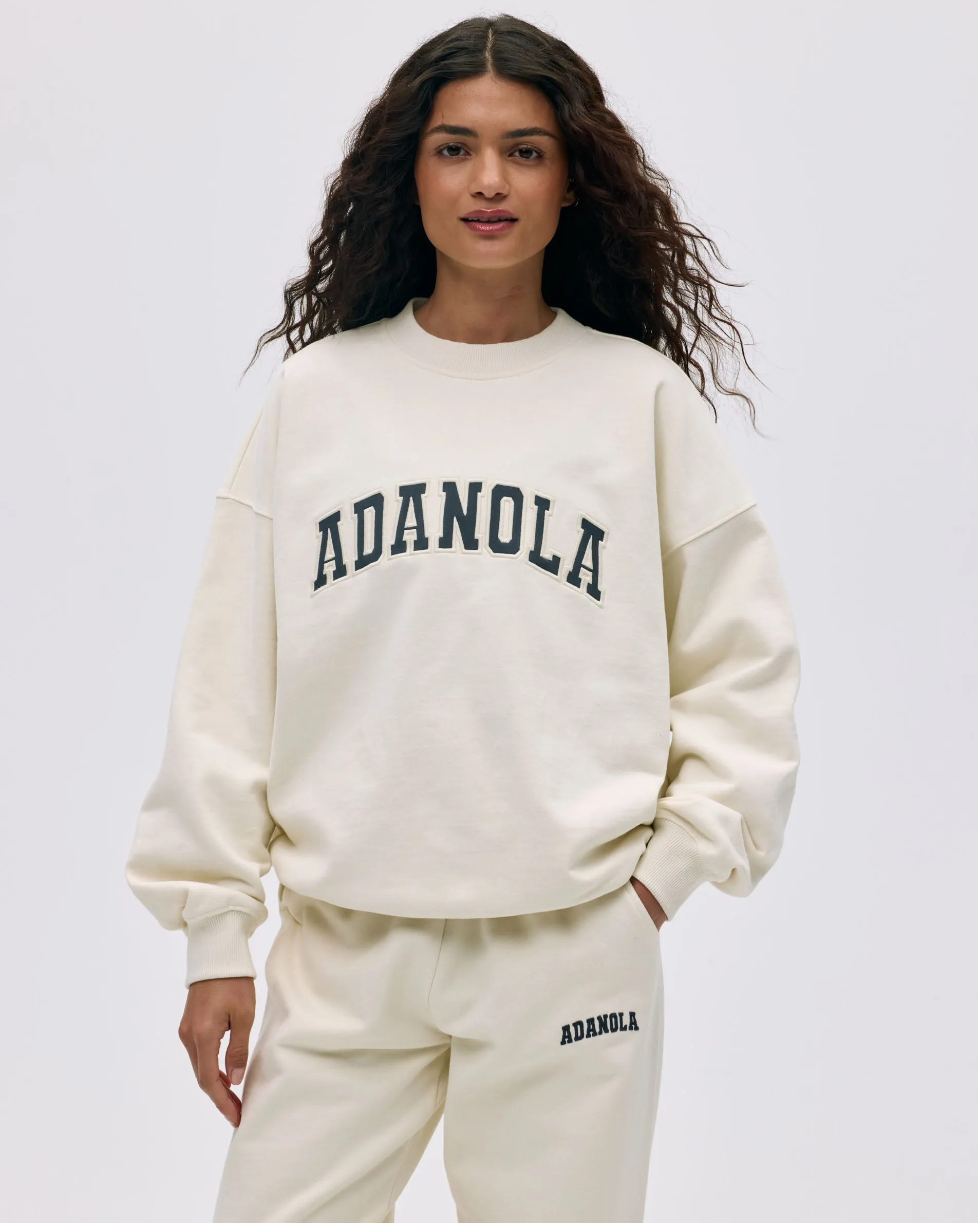 Varsity Oversized Sweatshirt - Marshmallow White/Midnight Blue sold by Adanola