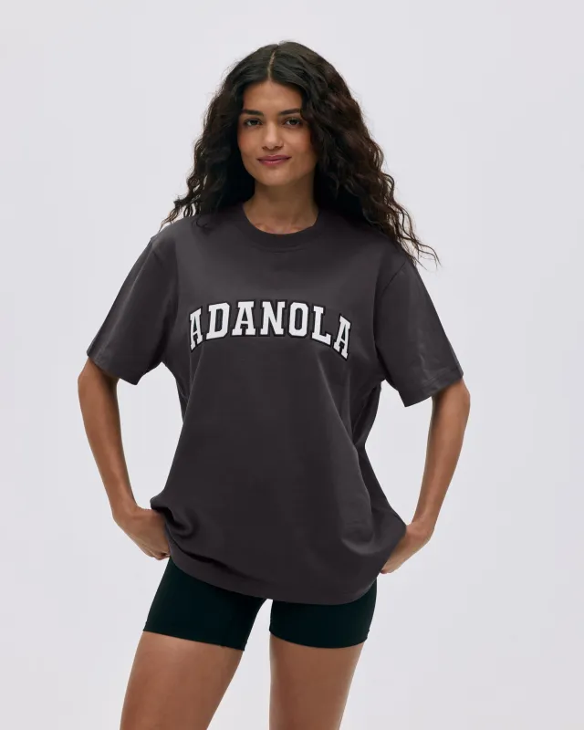 Varsity Short Sleeve Oversized T-shirt - Coffee Bean/White sold by Adanola