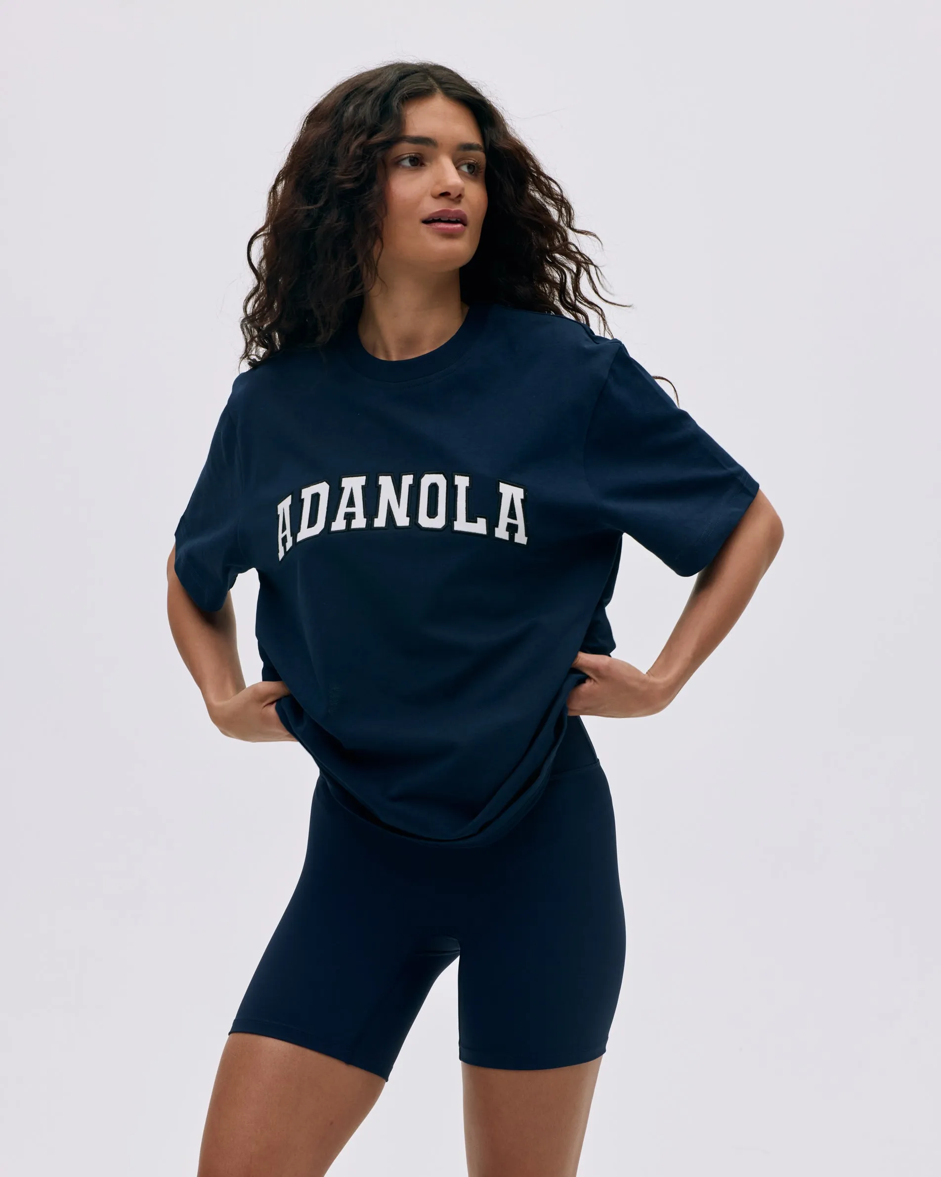 Varsity Short Sleeve Oversized T-shirt - Navy Blue/White sold by Adanola