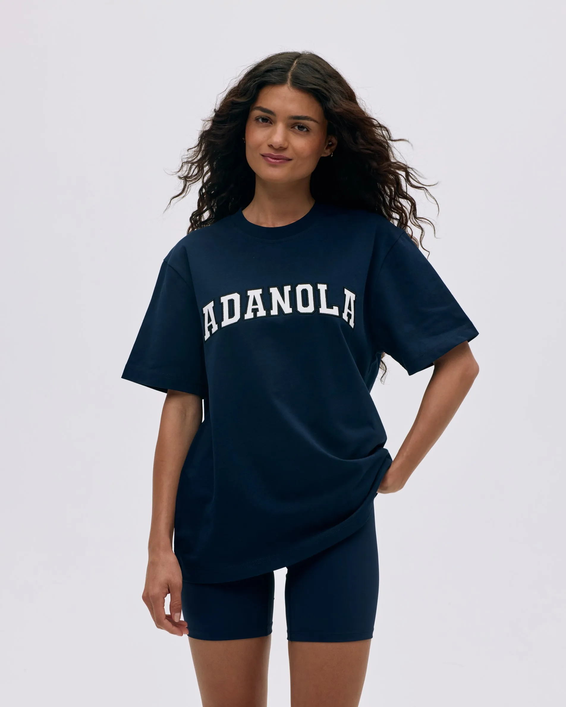Varsity Short Sleeve Oversized T-shirt - Navy Blue/White sold by Adanola product image thumbnail 3
