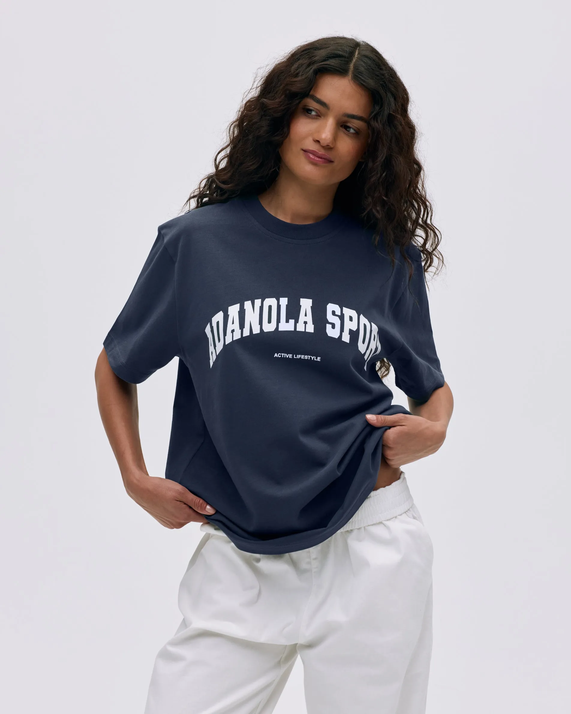 AS Short Sleeve Oversized T-shirt - Midnight Blue/White sold by Adanola