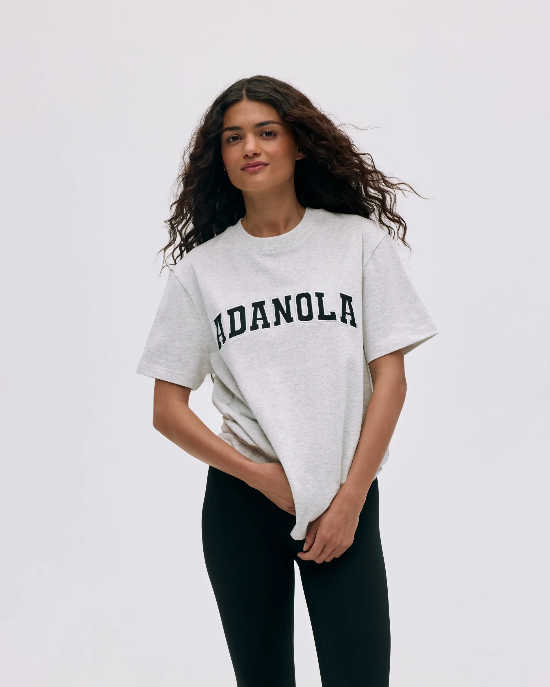 Varsity Short Sleeve Oversized T-shirt - Light Grey Melange/Black sold by Adanola