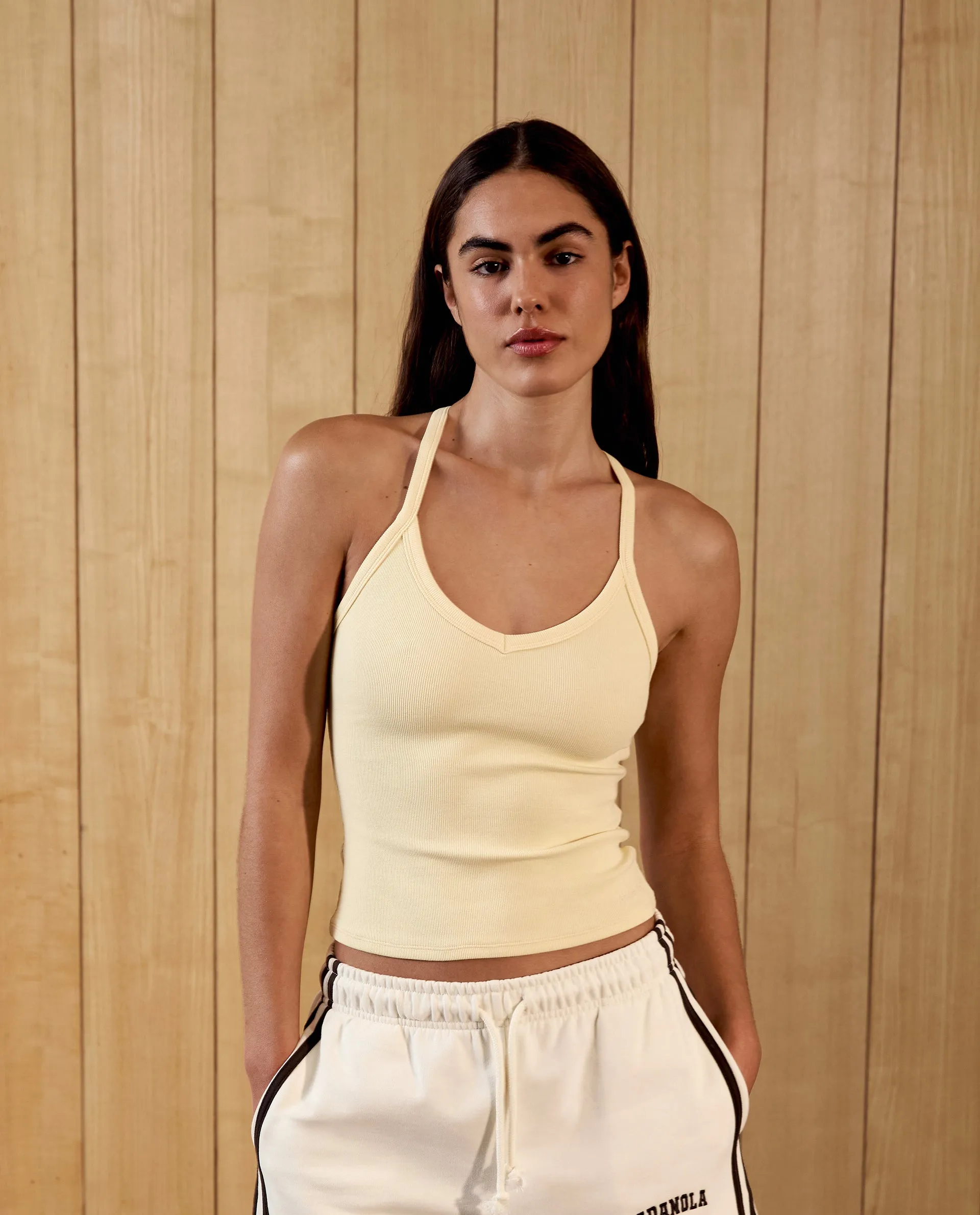 Rib V Neck Tank Top - Butter Yellow sold by Adanola