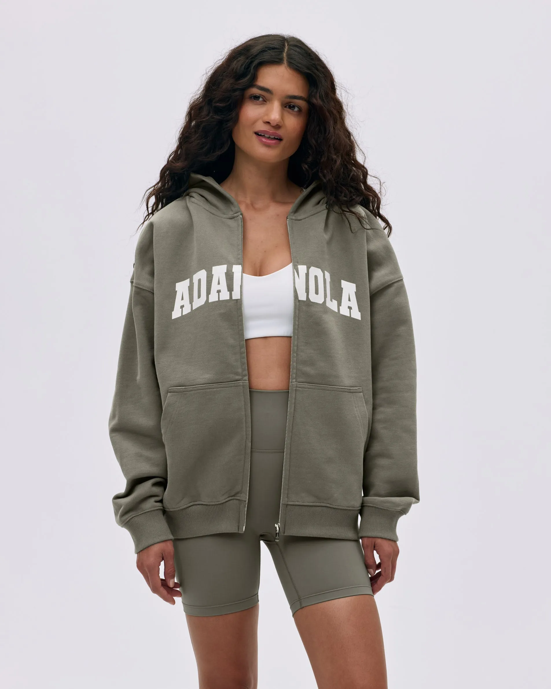 Varsity Oversized Full Zip Hoodie - Olive Green/Marshmallow White sold by Adanola product image thumbnail 3