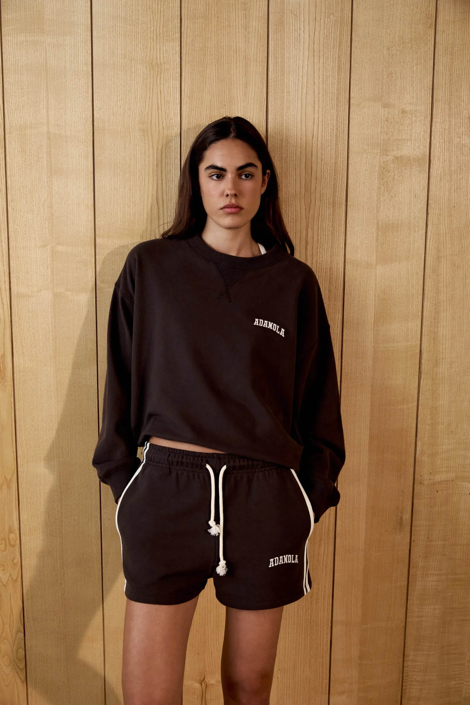 Varsity Loose Fit Sweat Shorts - Coffee Bean/Marshmallow White sold by Adanola product image thumbnail 2