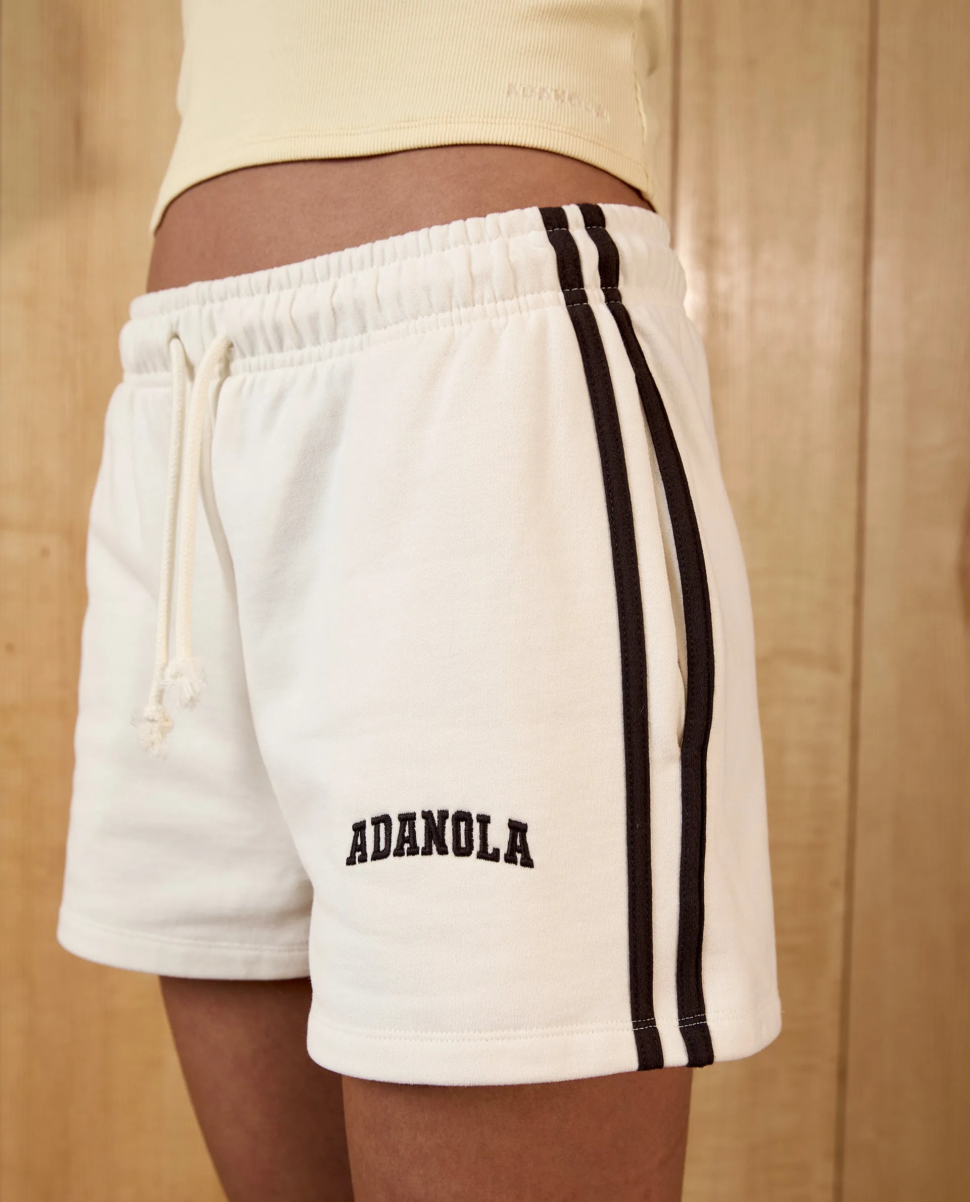Varsity Loose Fit Sweat Shorts - Marshmallow White/Coffee Bean sold by Adanola