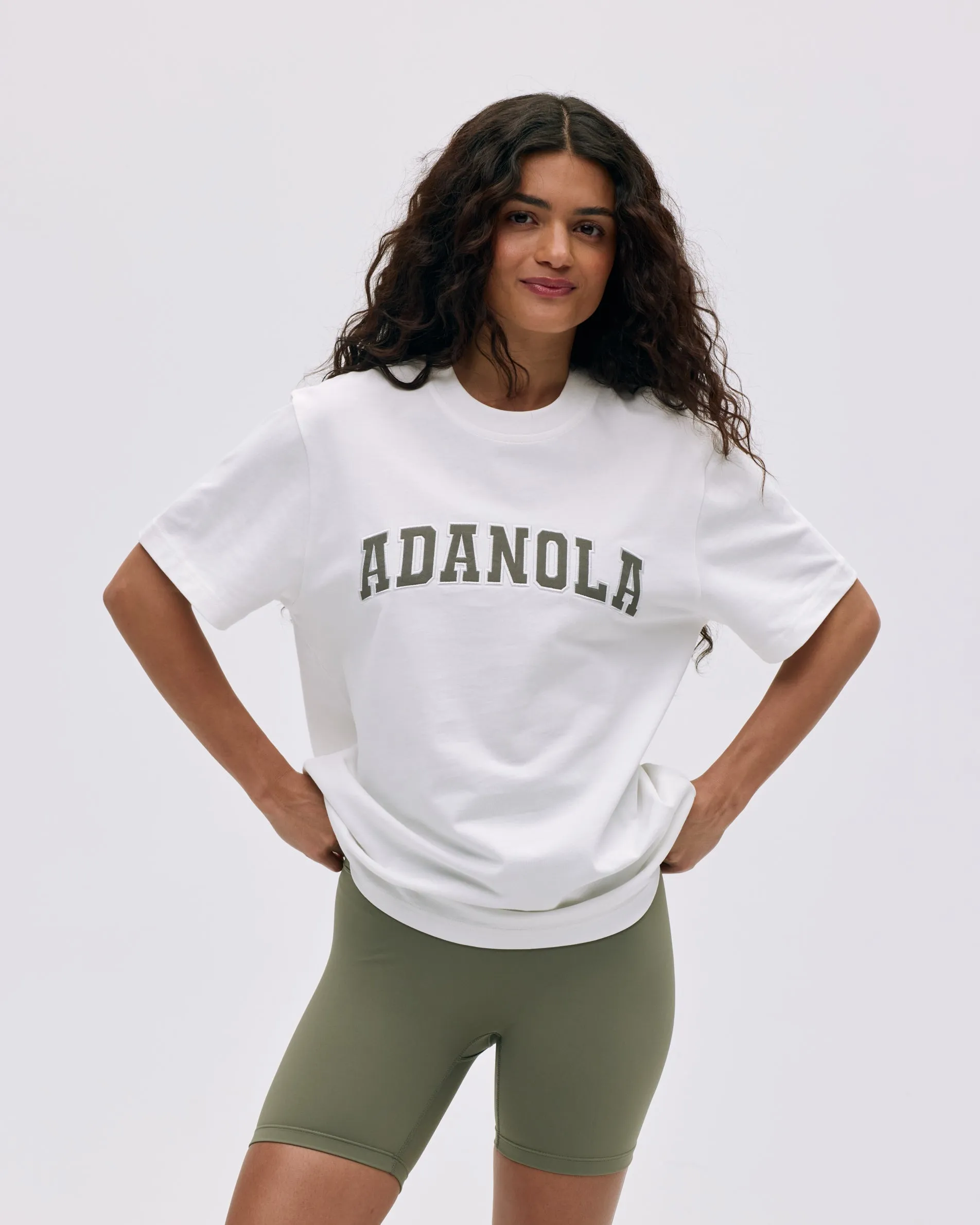 Varsity Short Sleeve Oversized T-shirt - White/Olive Green sold by Adanola product image thumbnail 3