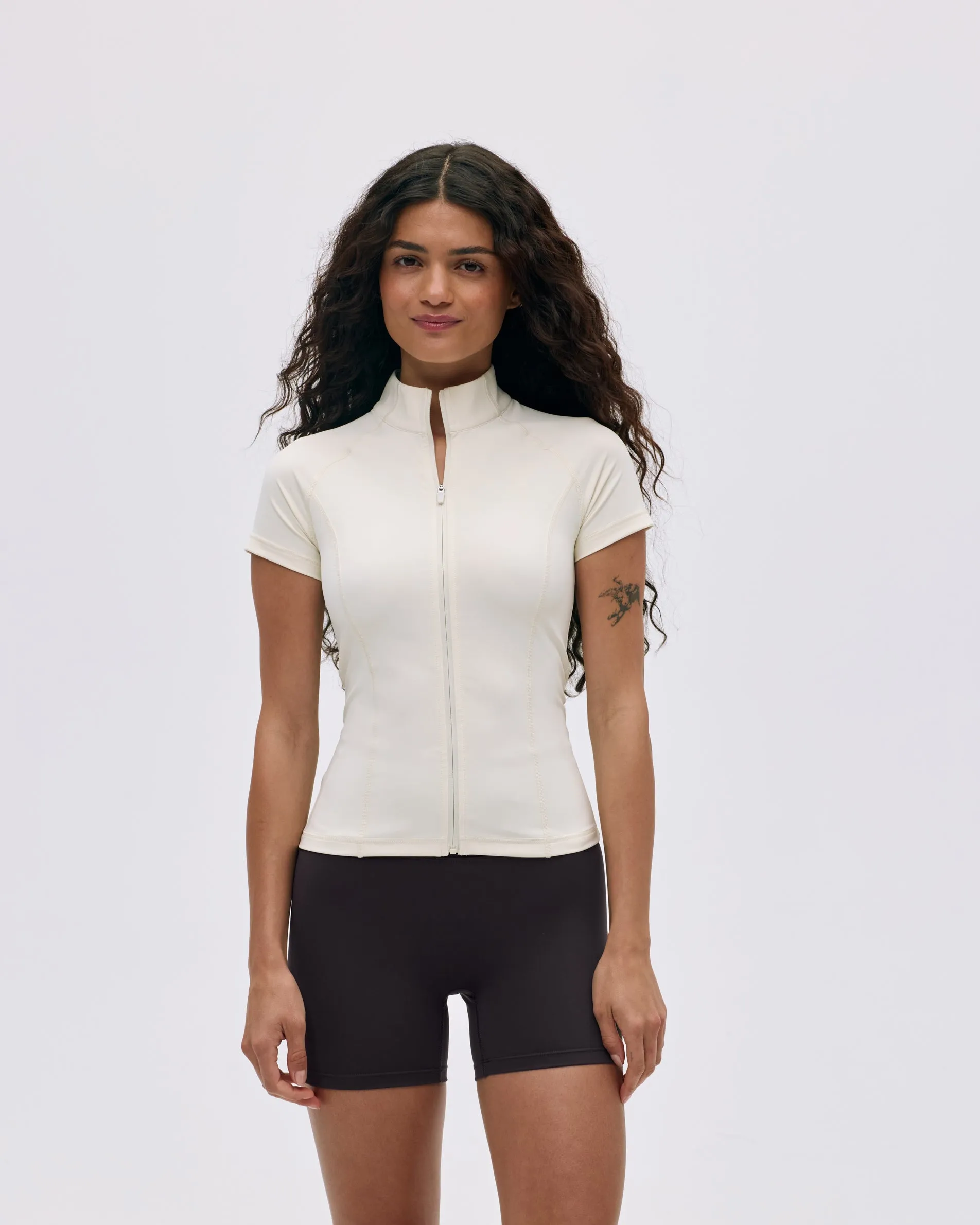 Ultimate Short Sleeve Zip Up Top - Marshmallow White sold by Adanola
