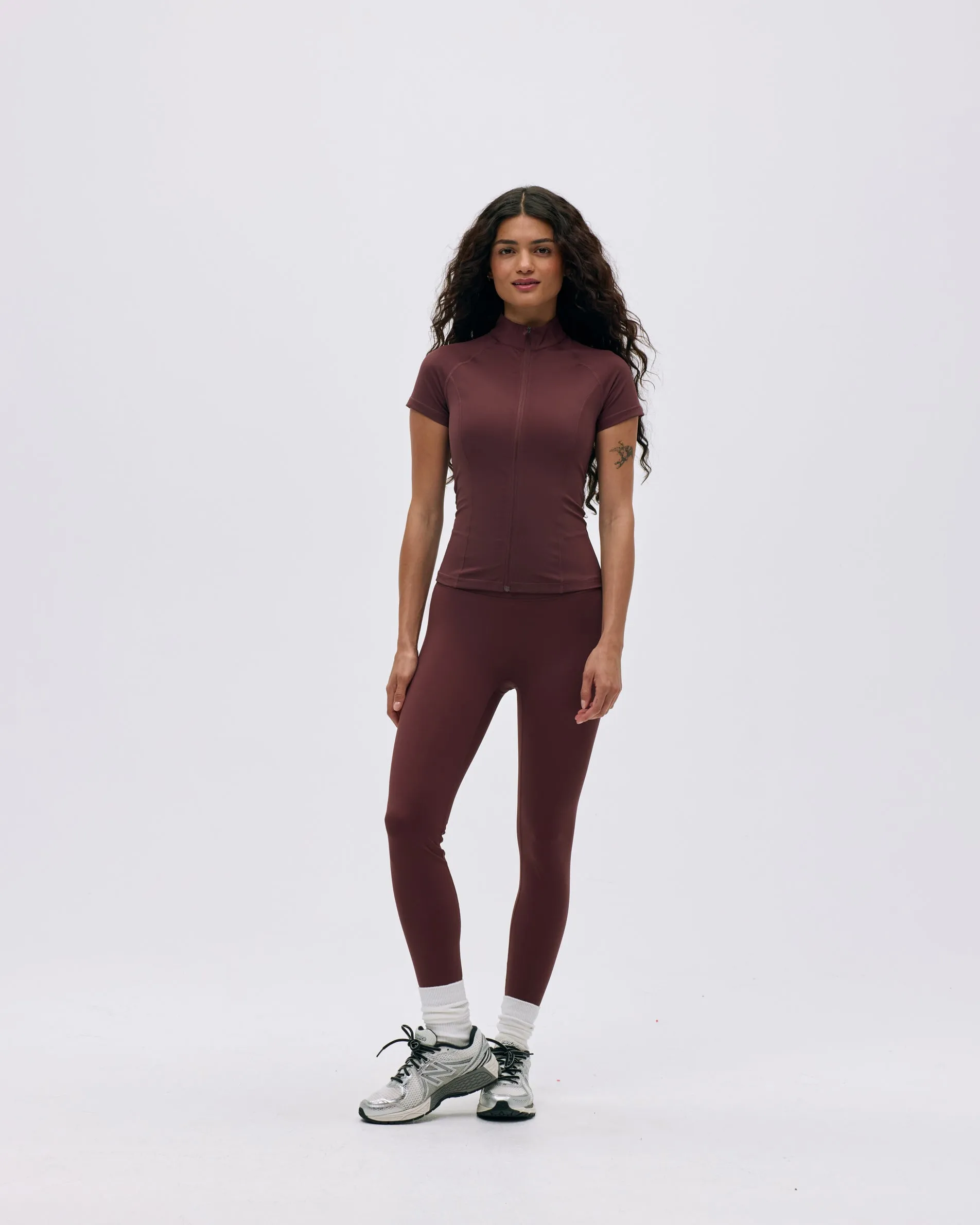 Ultimate Short Sleeve Zip Up Top - Burgundy sold by Adanola product image thumbnail 4