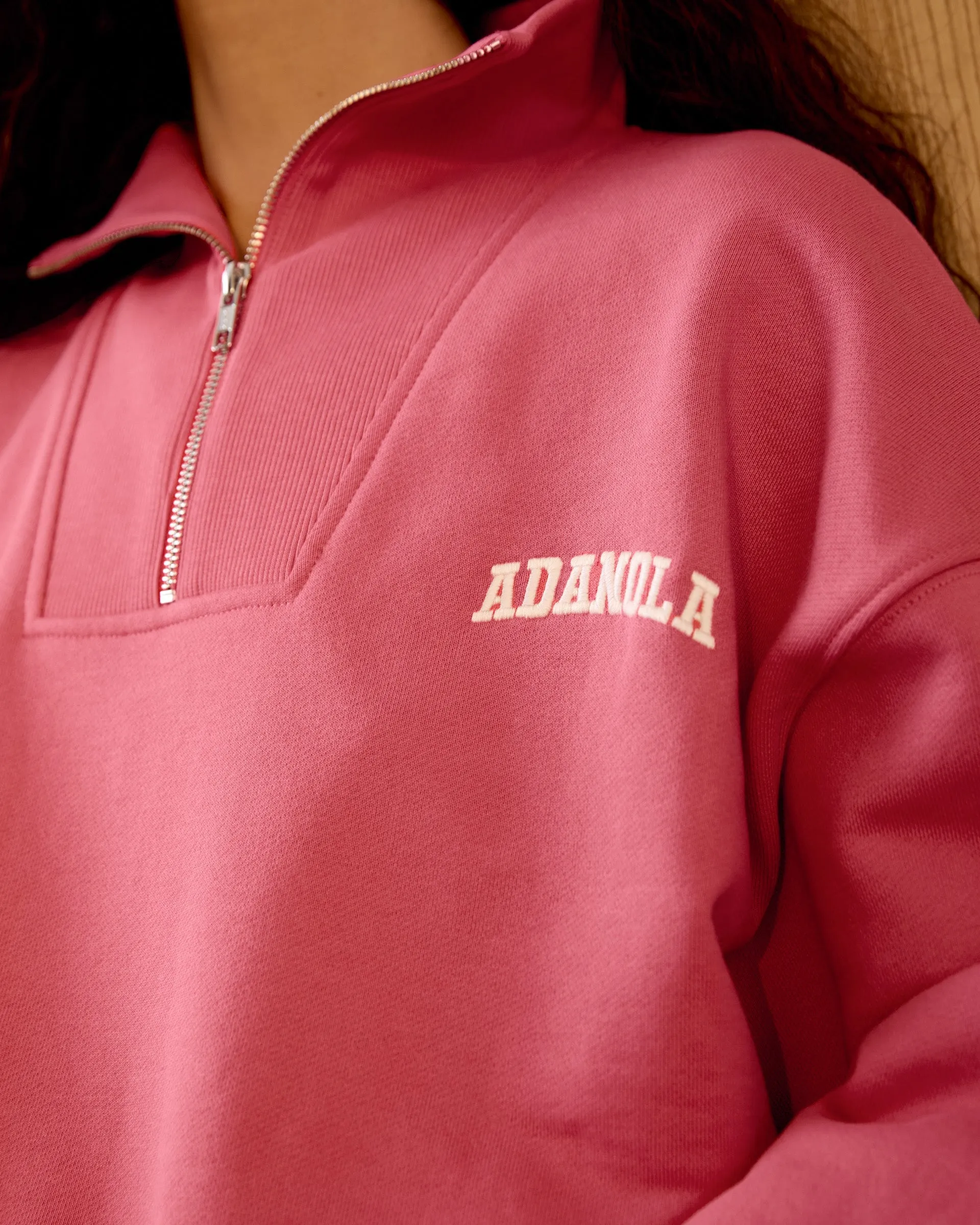 Varsity Relaxed Funnel Neck Zip Sweatshirt - Rose Pink sold by Adanola product image thumbnail 3