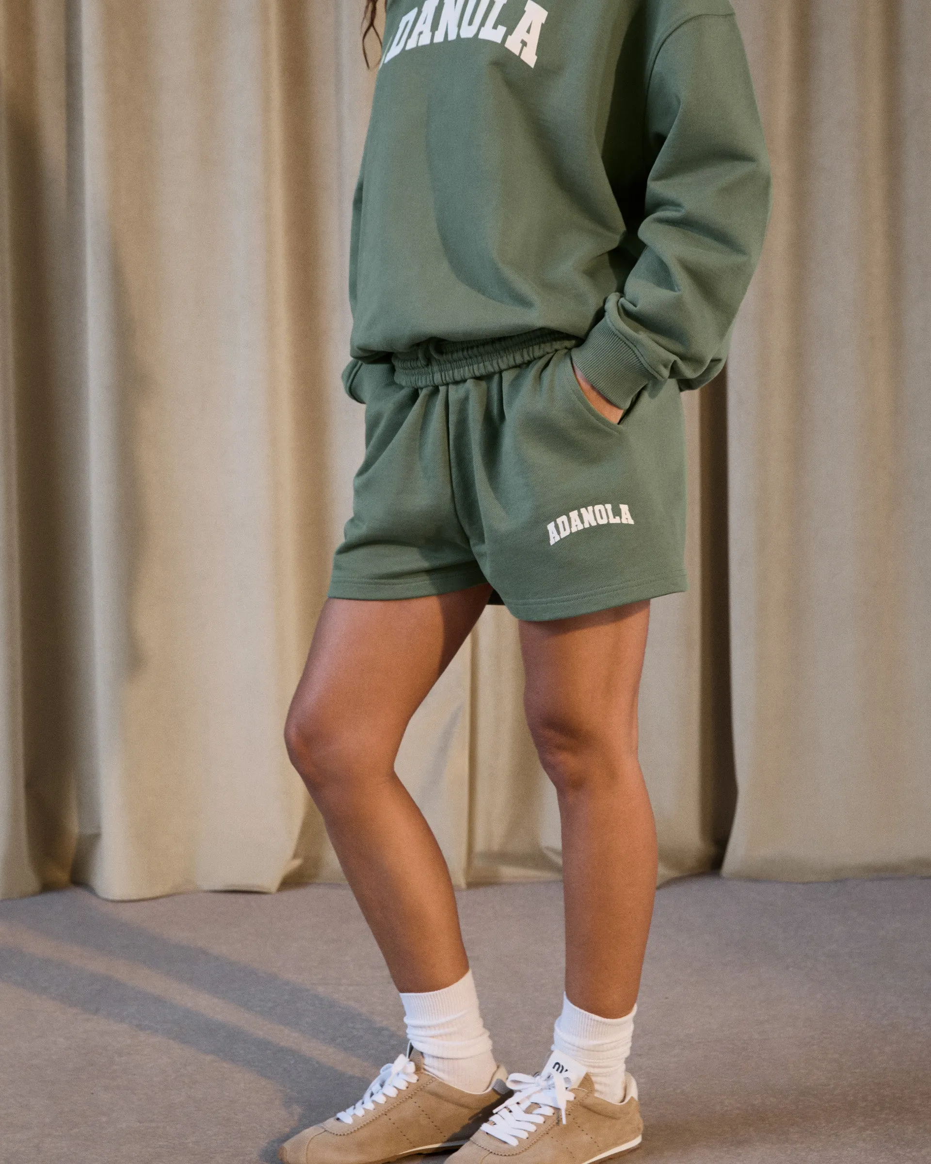Varsity Sweat Shorts - Eden Green/Marshmallow White sold by Adanola