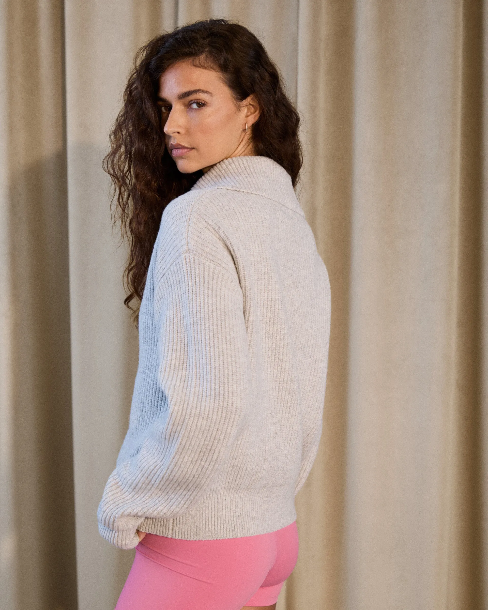 Knit Collar Cardigan - Light Grey Melange sold by Adanola product image thumbnail 4