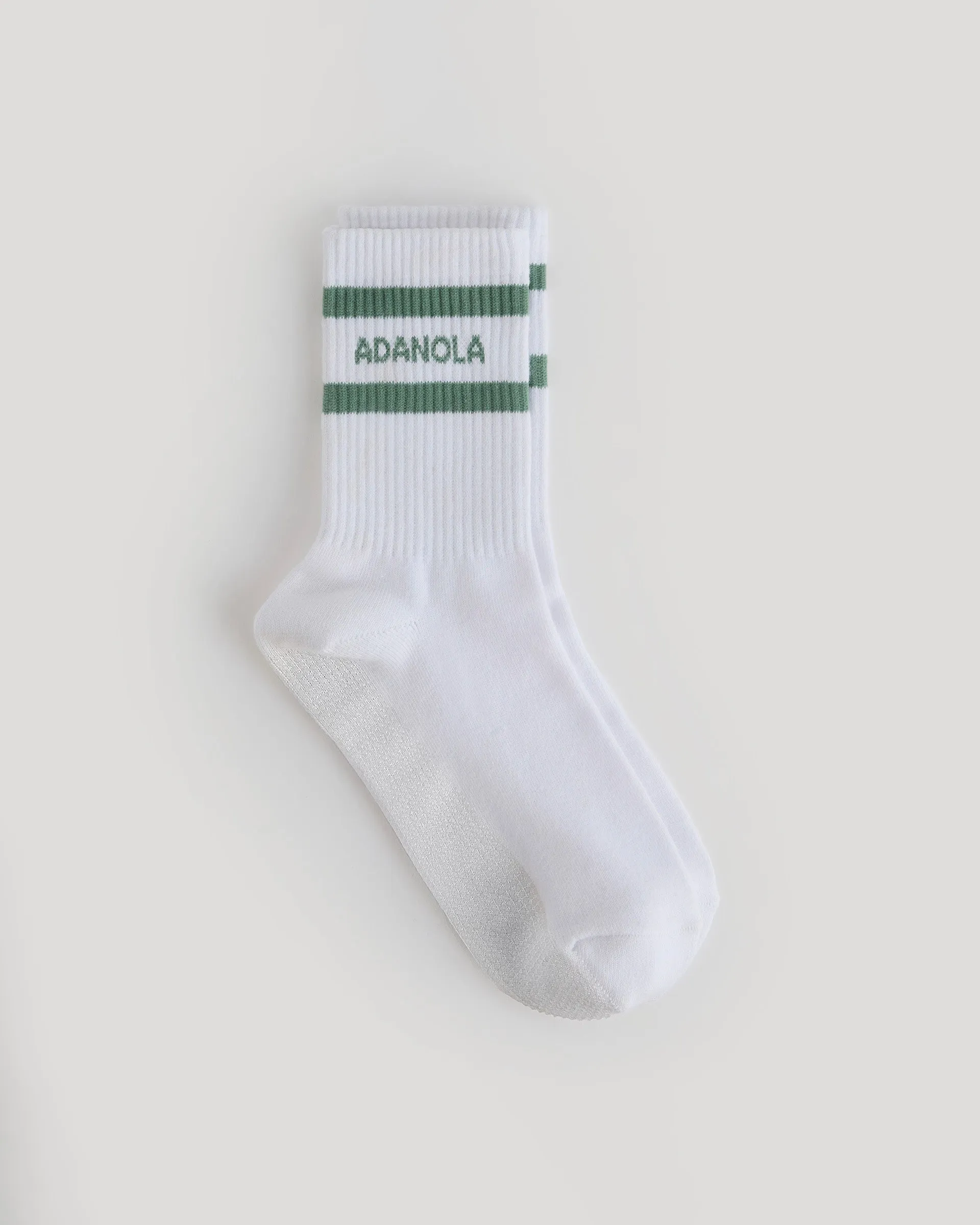 Pilates Embroidered Grip Socks - White/Eden Green sold by Adanola