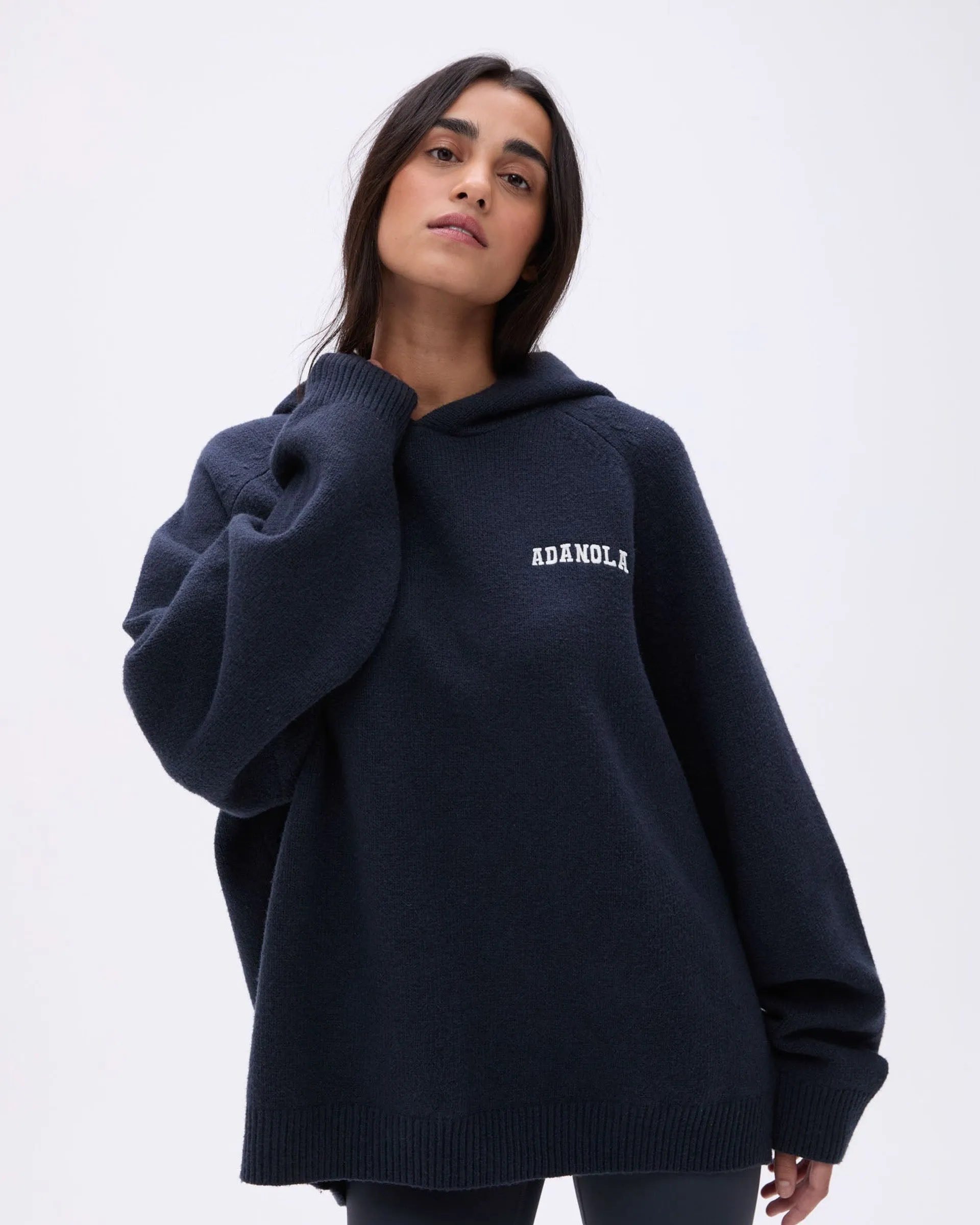 Varsity Oversized Knit Hoodie - Deep Midnight Blue/Cream sold by Adanola product image thumbnail 4
