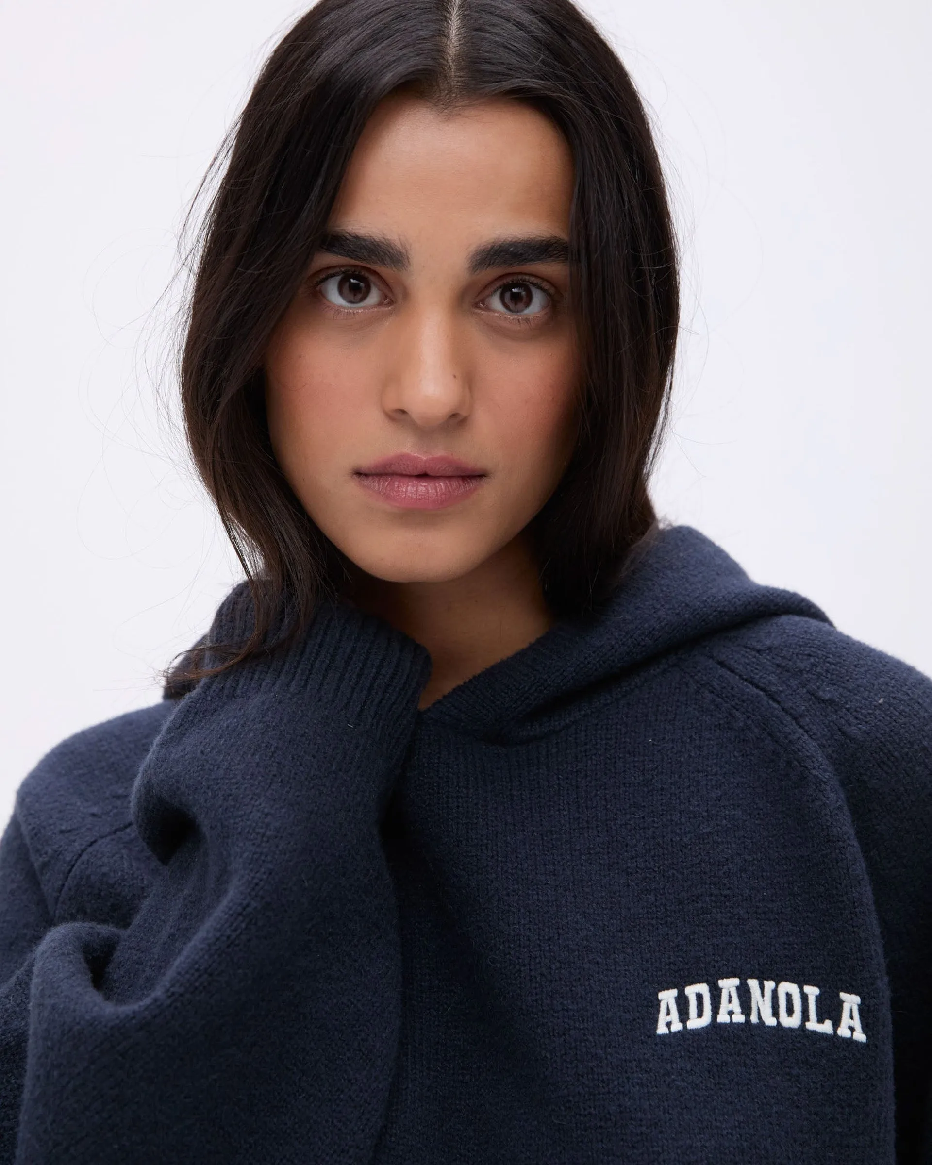 Varsity Oversized Knit Hoodie - Deep Midnight Blue/Cream sold by Adanola product image thumbnail 2