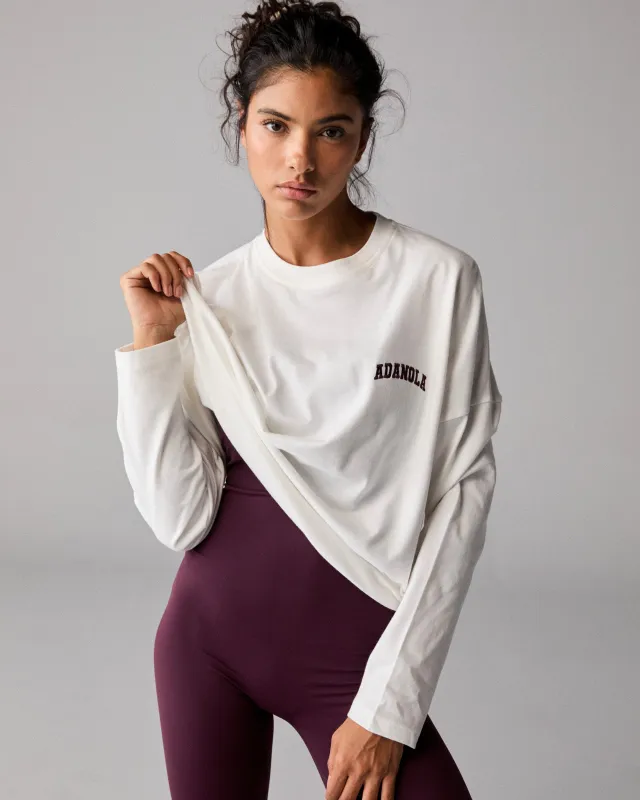 Varsity Long Sleeve Drop Shoulder T-shirt - White/Dark Cherry sold by Adanola
