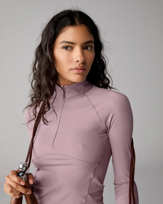 Ultimate Long Sleeve Seam Detail Zip Up Top - Dusk Purple sold by Adanola