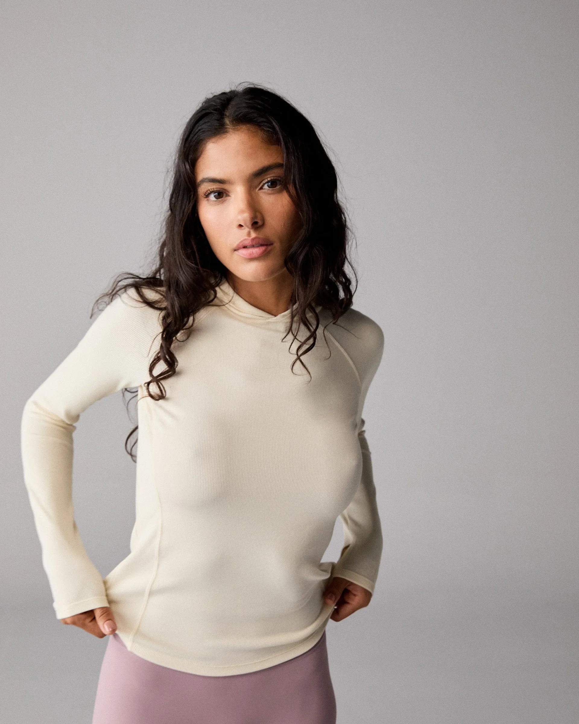 Rib Hooded Seam Detail Top - Marshmallow White sold by Adanola product image thumbnail 5