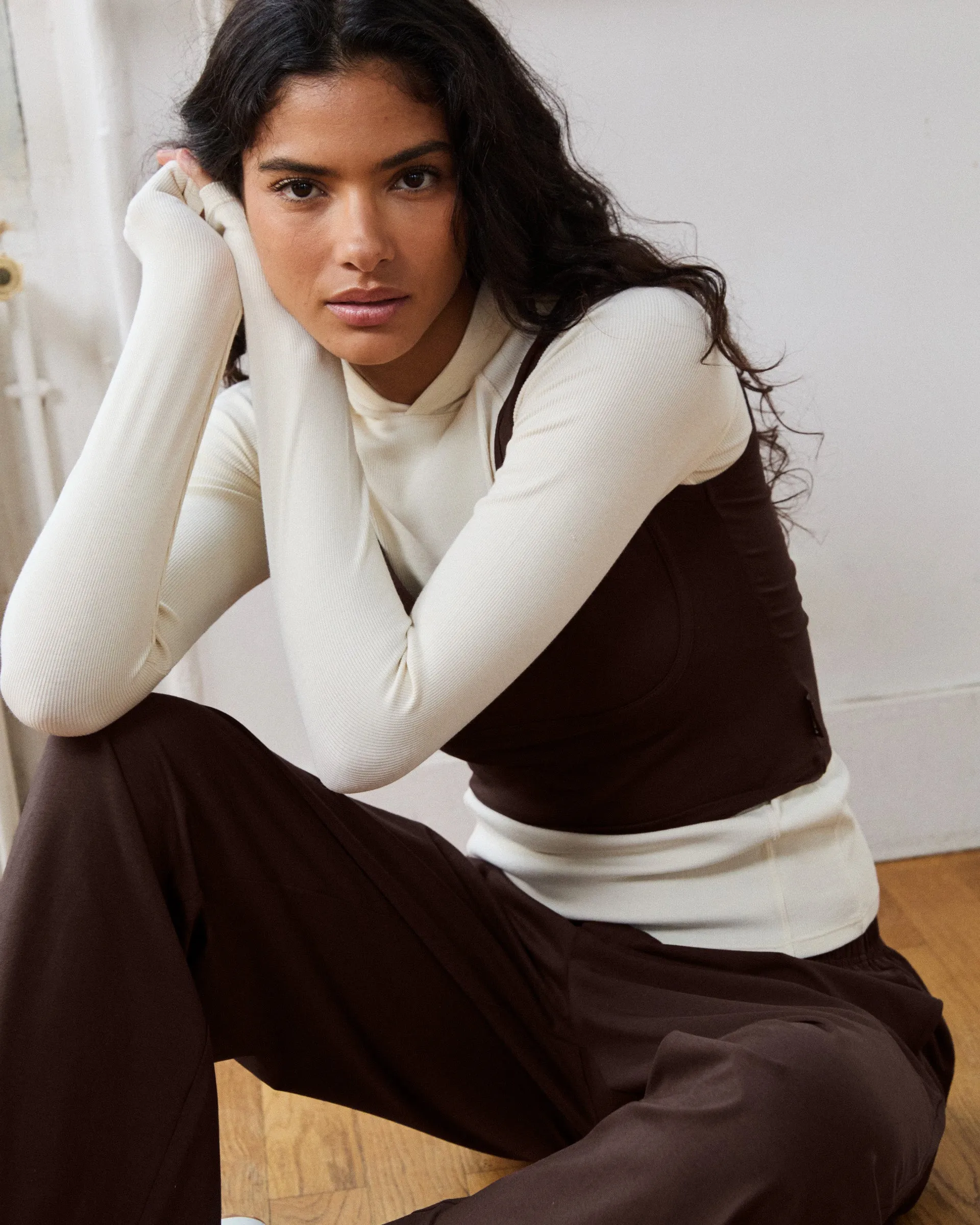 Rib Hooded Seam Detail Top - Marshmallow White sold by Adanola product image thumbnail 2