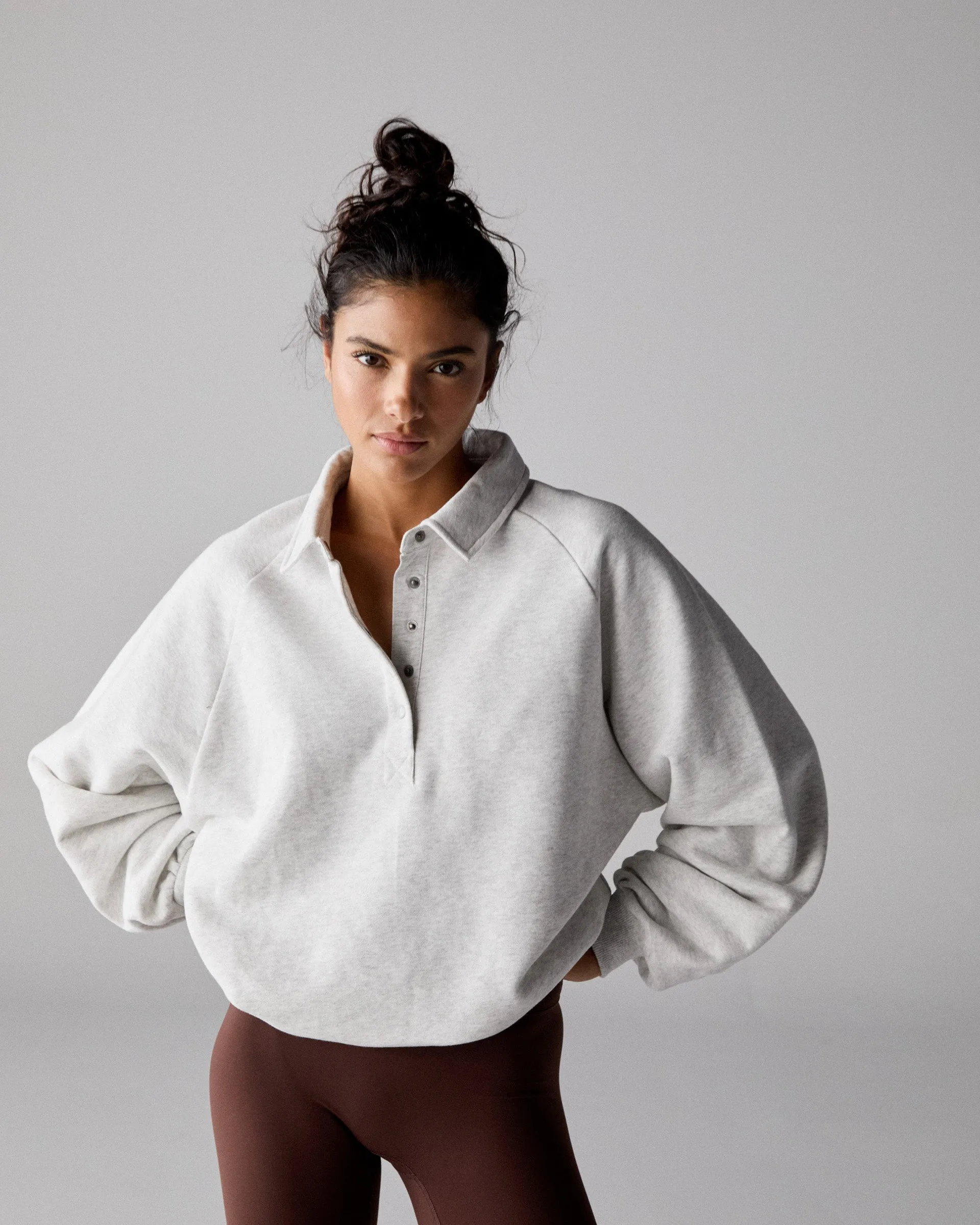 Slouchy Button Up Sweatshirt - Light Grey Melange sold by Adanola product image thumbnail 4