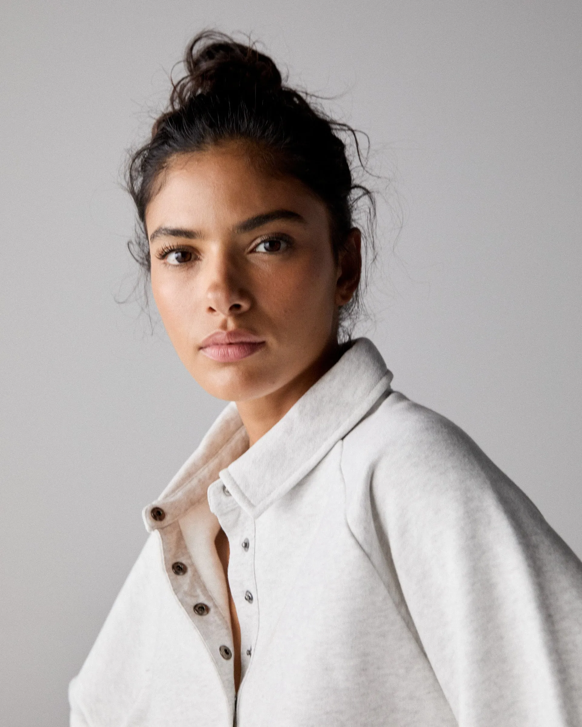 Slouchy Button Up Sweatshirt - Light Grey Melange sold by Adanola product image thumbnail 3