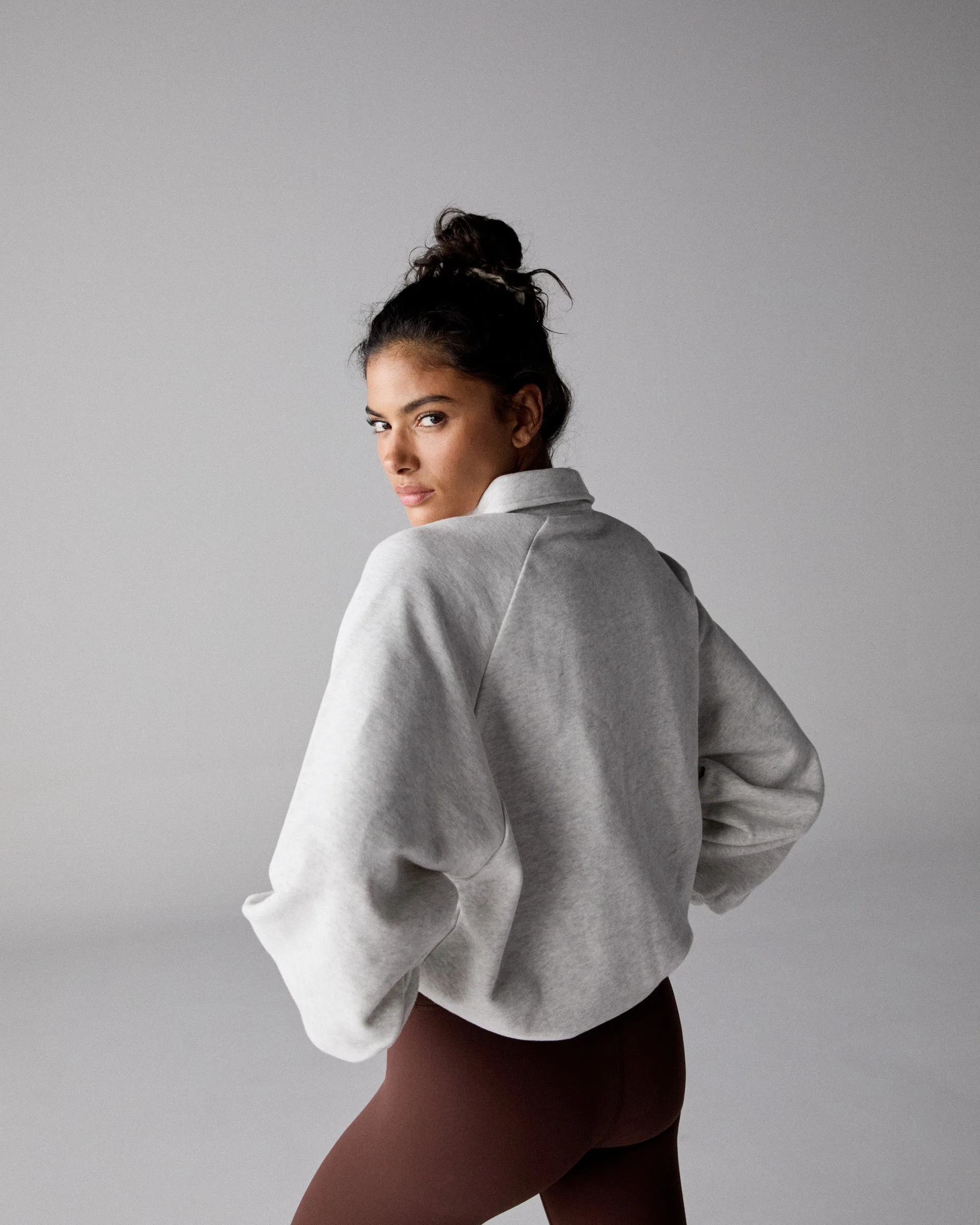Slouchy Button Up Sweatshirt - Light Grey Melange sold by Adanola product image thumbnail 2