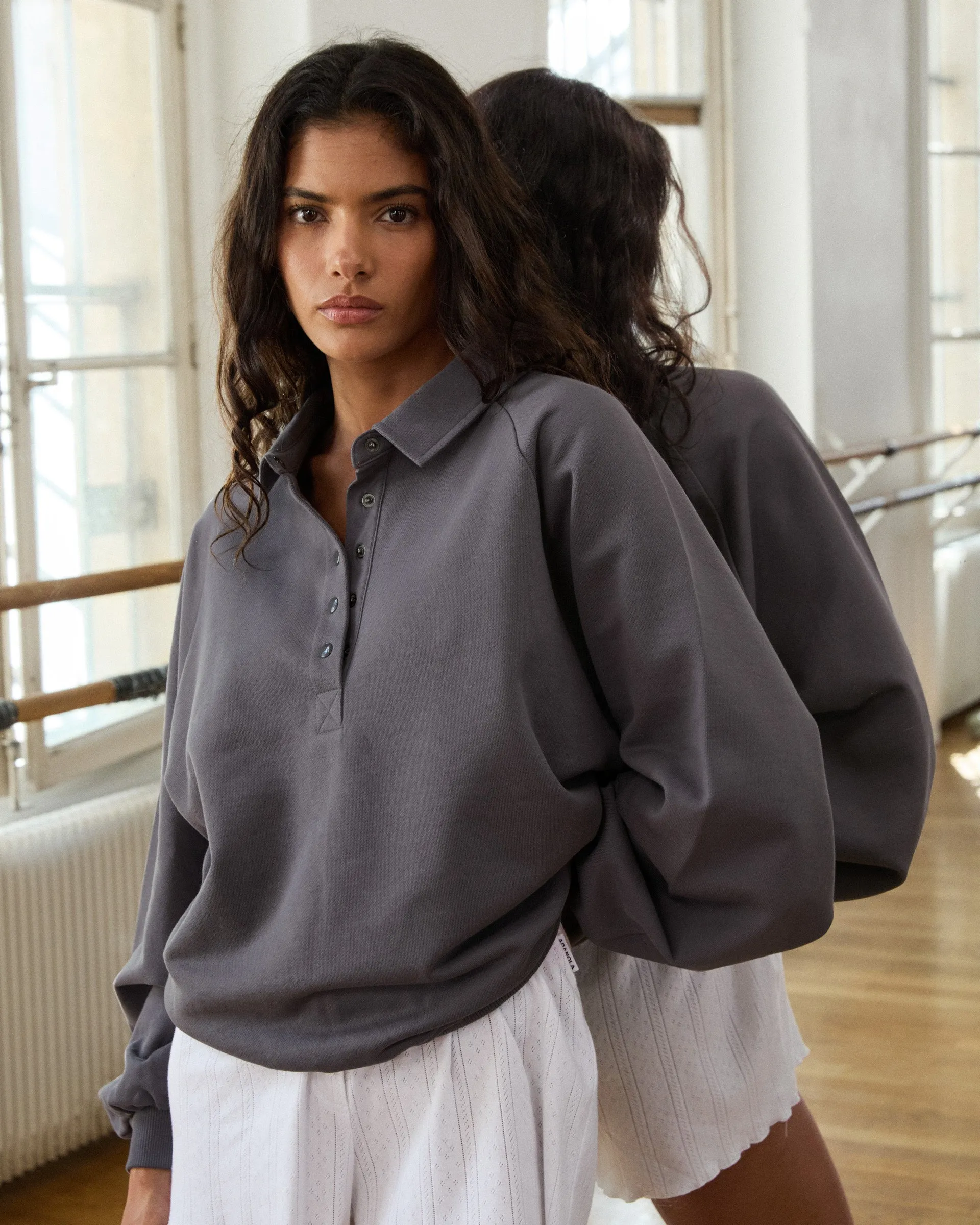 Slouchy Button Up Sweatshirt - Slate Grey sold by Adanola product image thumbnail 4
