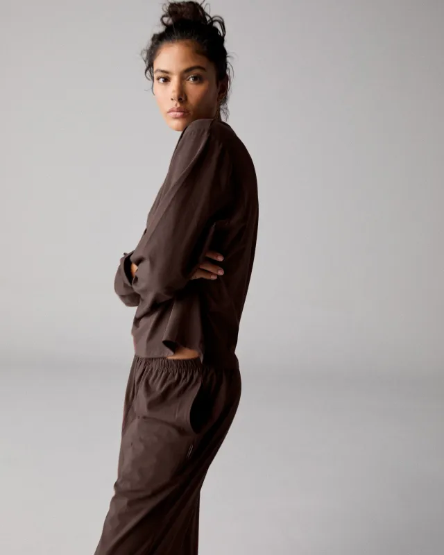 Modal Long Sleeve Oversized T-shirt - Chocolate Brown sold by Adanola