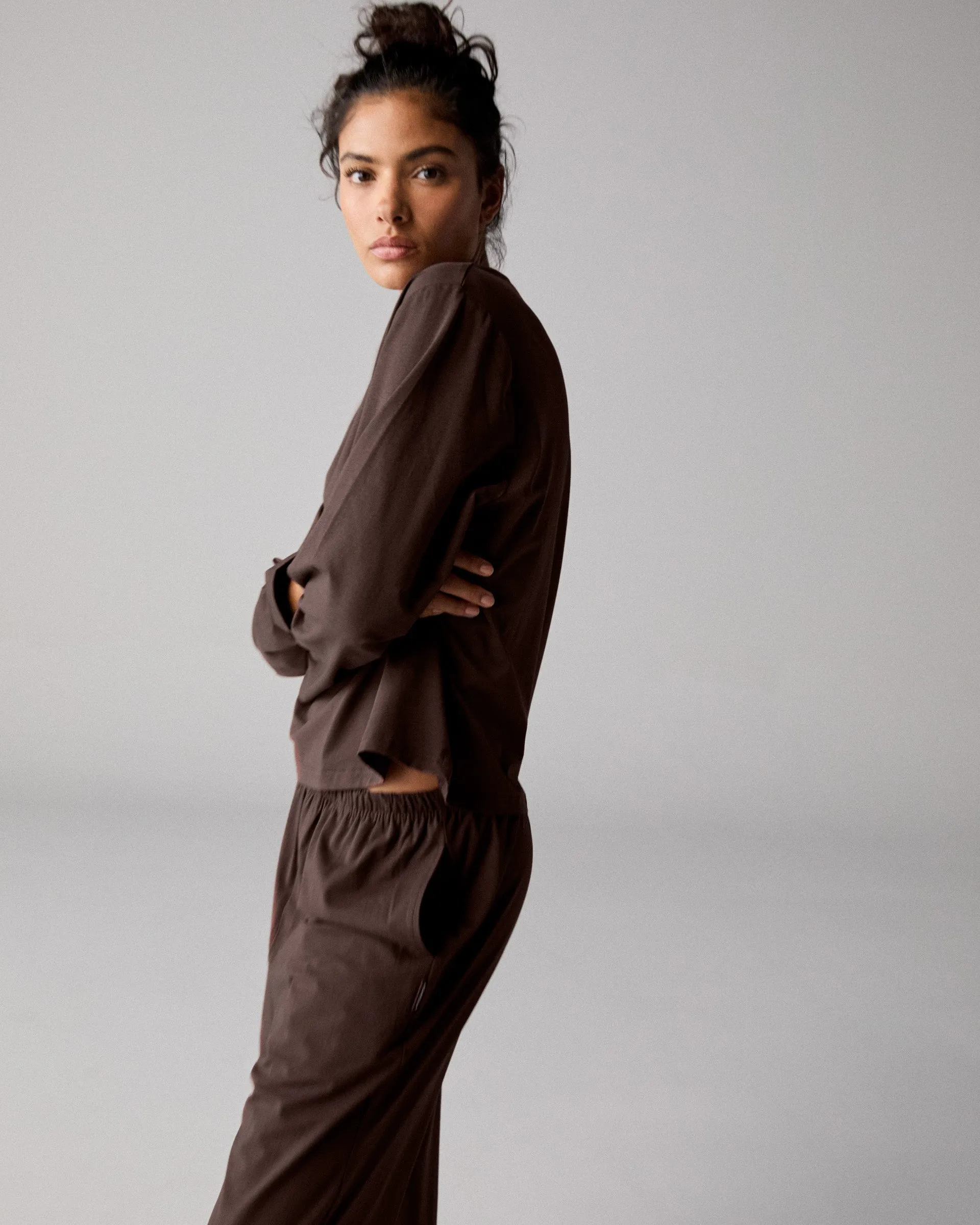 Modal Long Sleeve Oversized T-shirt - Chocolate Brown sold by Adanola