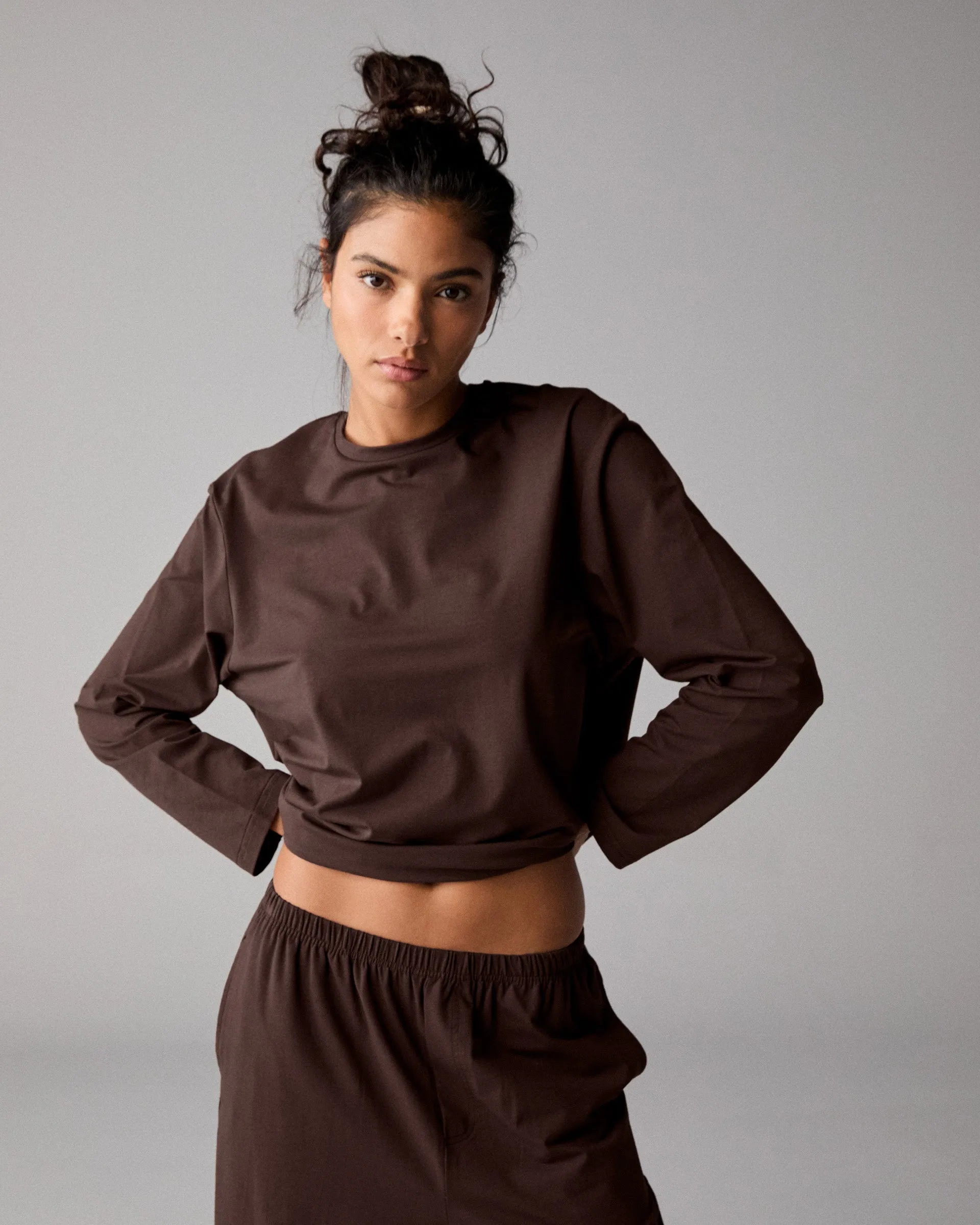 Modal Long Sleeve Oversized T-shirt - Chocolate Brown sold by Adanola product image thumbnail 3