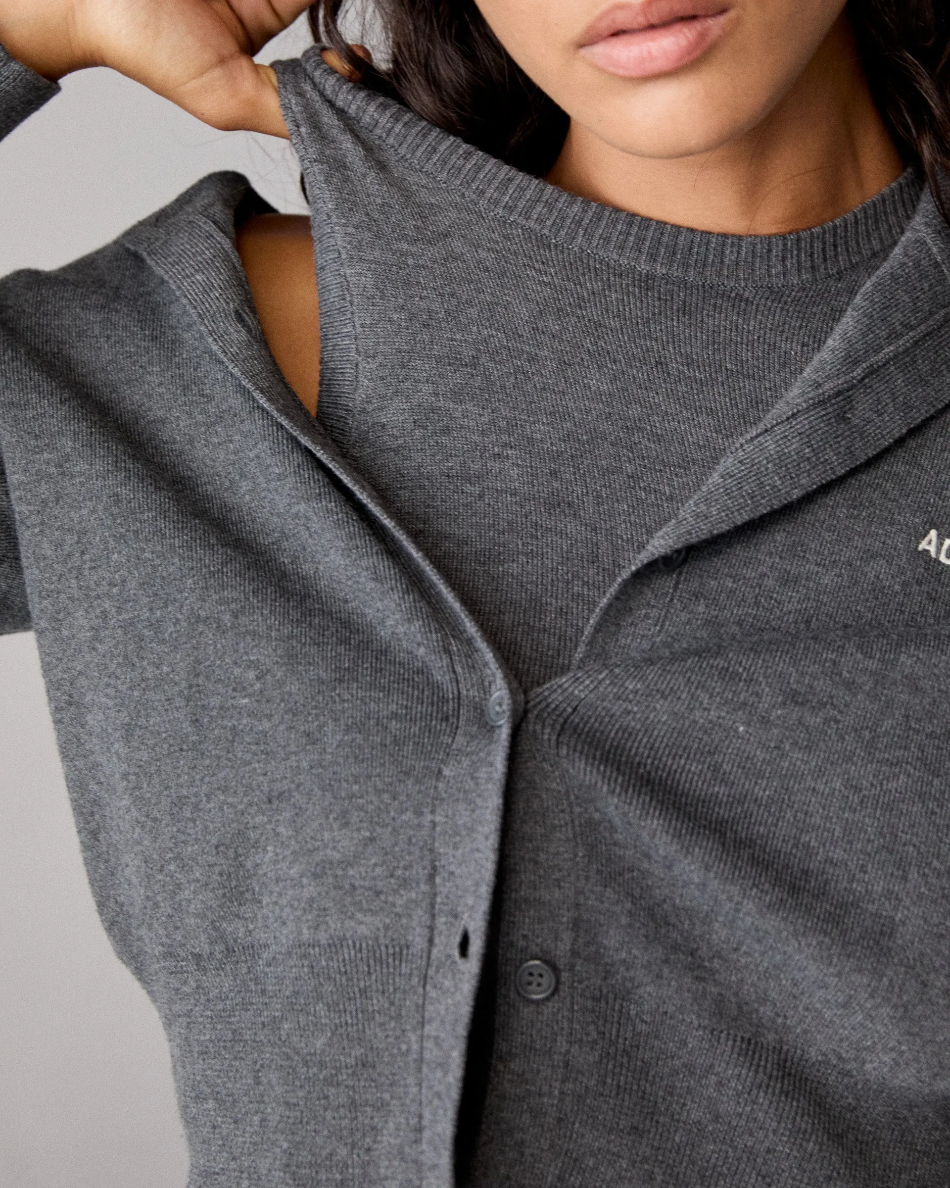 Knit Twinset Button Up Top - Dark Grey sold by Adanola product image thumbnail 3