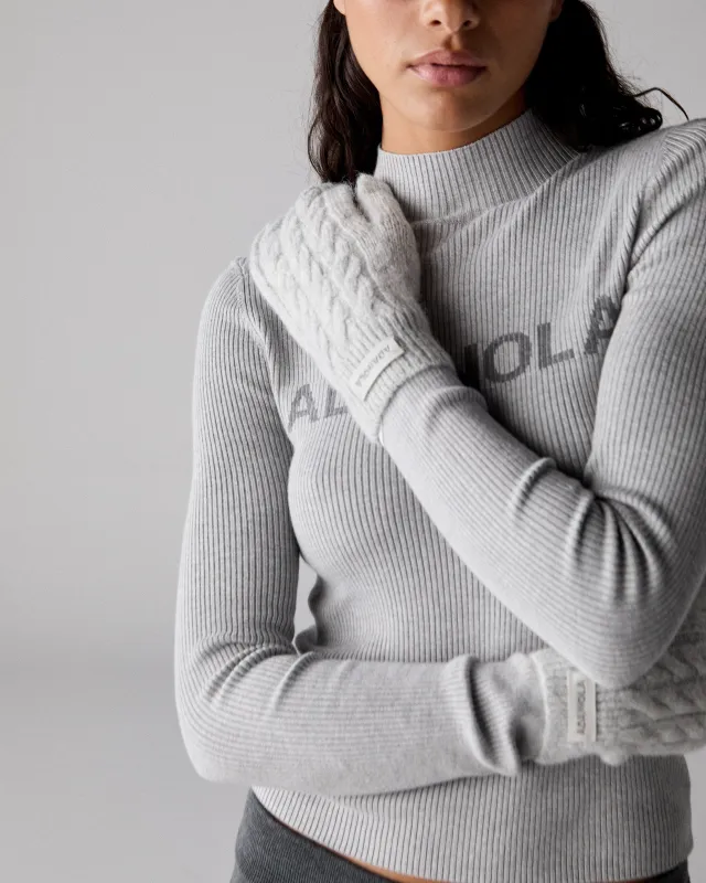 Cable Knit Mittens - Light Grey Melange sold by Adanola