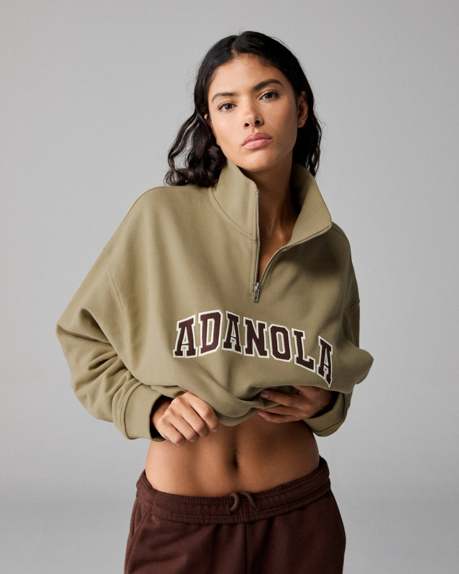 Varsity Relaxed Funnel Neck Zip Sweatshirt - Pistachio Green sold by Adanola
