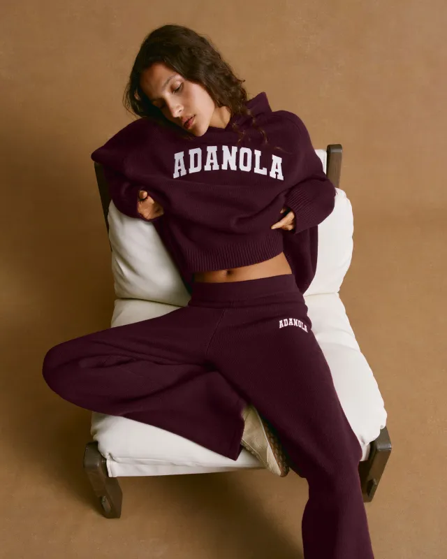Varsity Oversized Knit Hoodie - Dark Cherry/Marshmallow White sold by Adanola