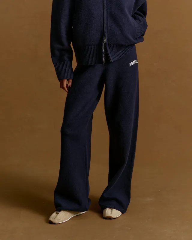 Varsity Knit Straight Leg Sweatpants - Navy Blue/Marshmallow White sold by Adanola